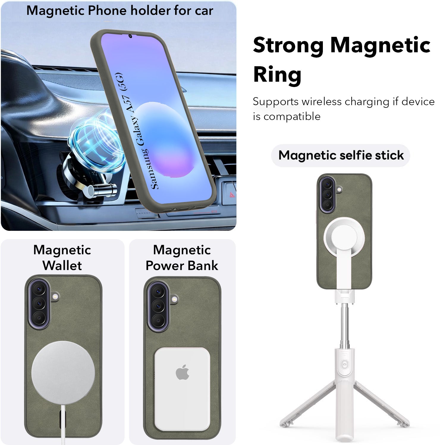 For Samsung Galaxy A57 5G Back Cover Case Leather Finish (MagSafe Compatible Wireless Charging | Soft Touch | Camera Bump Protection)