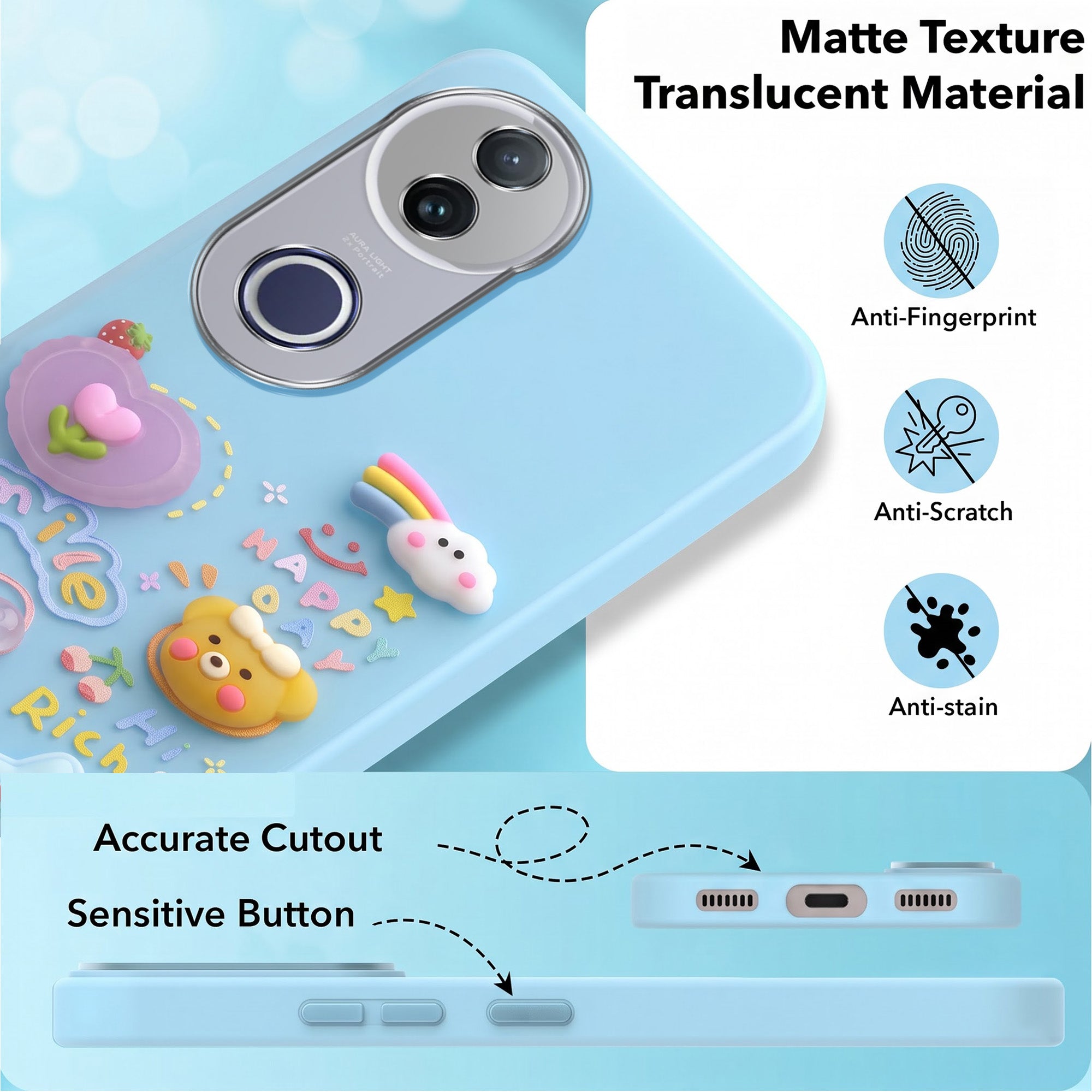 For Vivo T4R Back Cover Case (3D Cute Cartoons | Hard Back Side Soft | Matte Premium Finish | HD Printing)