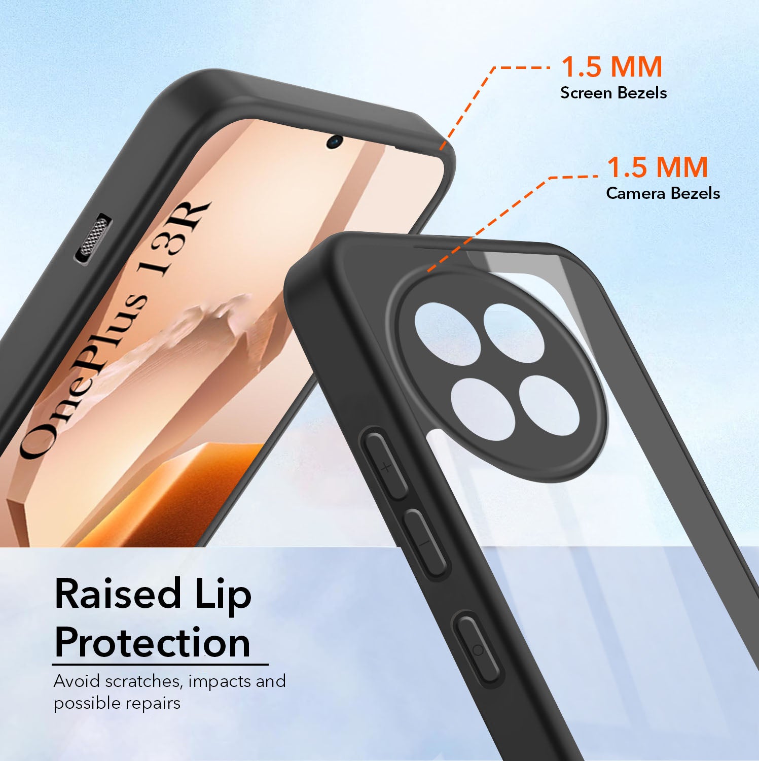 For OnePlus 13R 5G Combo with Back Cover and 9H Tempered Glass (Lifetime Anti-Yellow | Crystal Clear Shockproof | Oleophobic Coating Screen Glass)