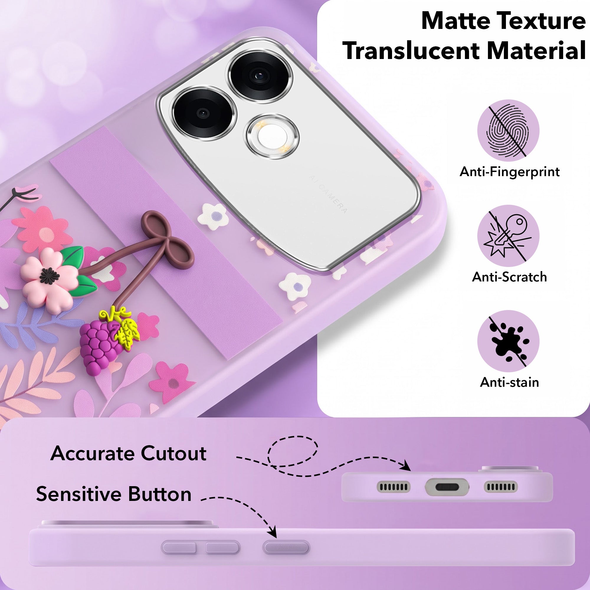 For Oppo F33 Pro 5G Back Cover Case (3D Cute Cartoons | Hard Back Side Soft | Matte Premium Finish | HD Printing)
