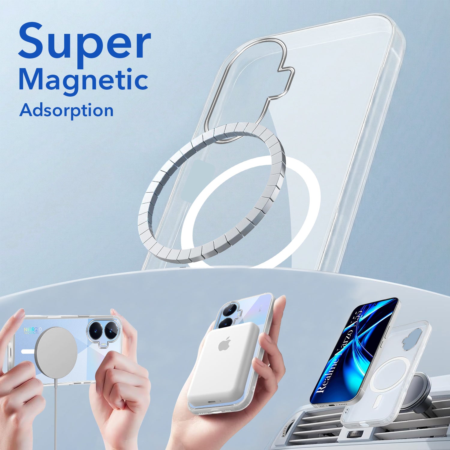 For Realme Narzo N55 Back Cover Case Lifetime Anti-Yellow MagSafe Compatible Clear (Sleek Hard Crystal | Shockproof and Camera Protection)