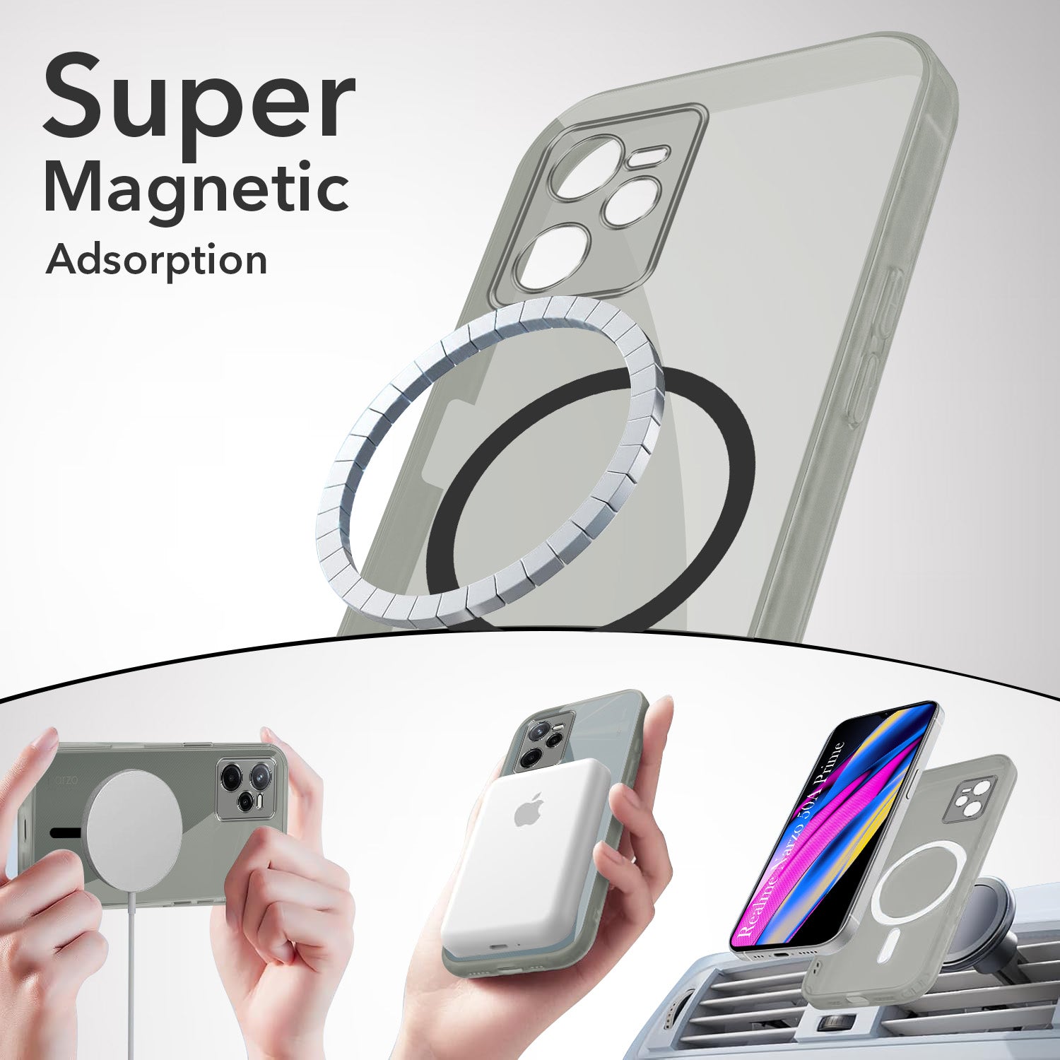 For Realme Narzo 50A Prime Back Cover Case Lifetime Anti-Yellow MagSafe Compatible Clear (Sleek Hard Crystal | Shockproof and Camera Protection)
