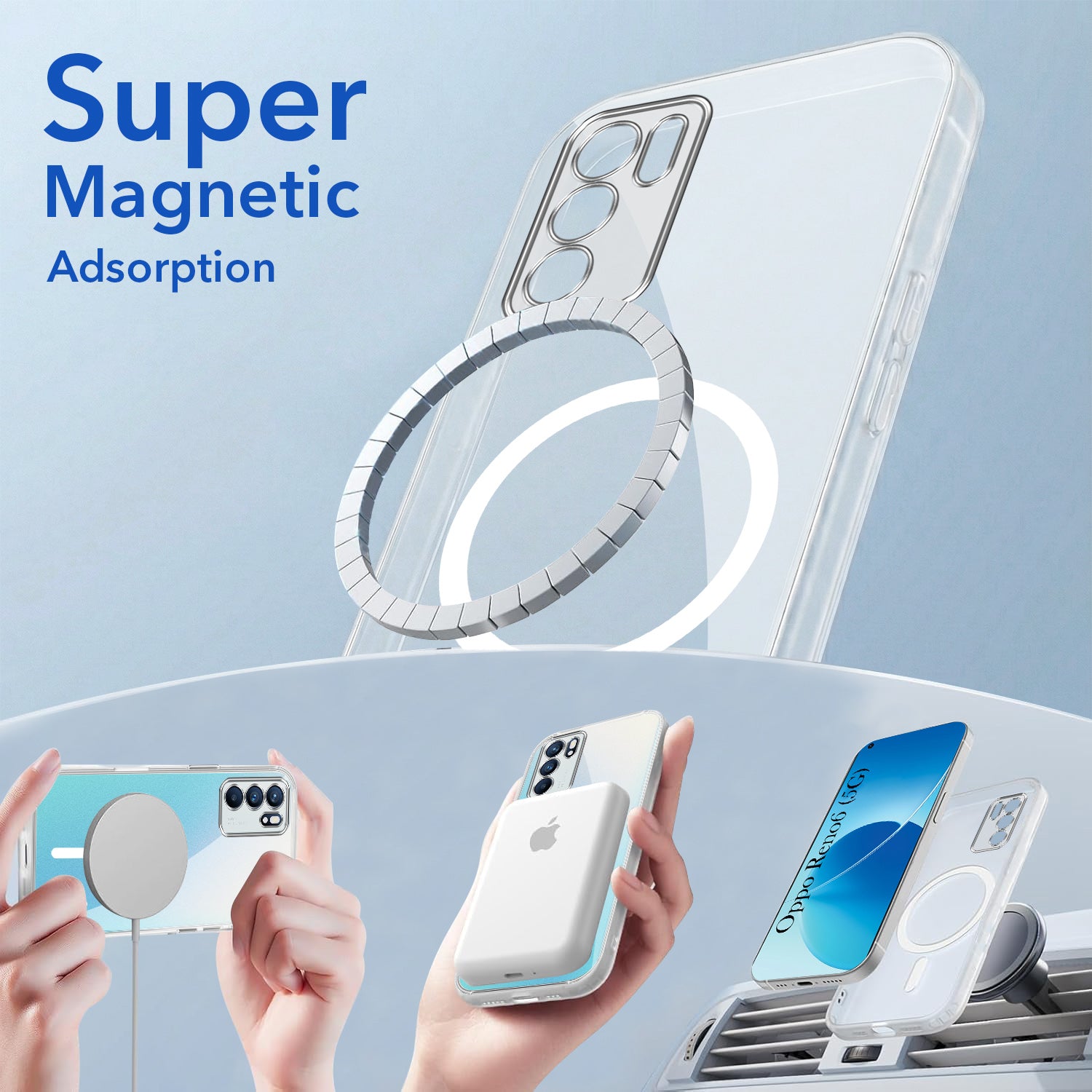 For Oppo Reno6 5G | Reno 6 5G Back Cover Case Lifetime Anti-Yellow MagSafe Compatible Clear (Sleek Hard Crystal | Shockproof and Camera Protection)