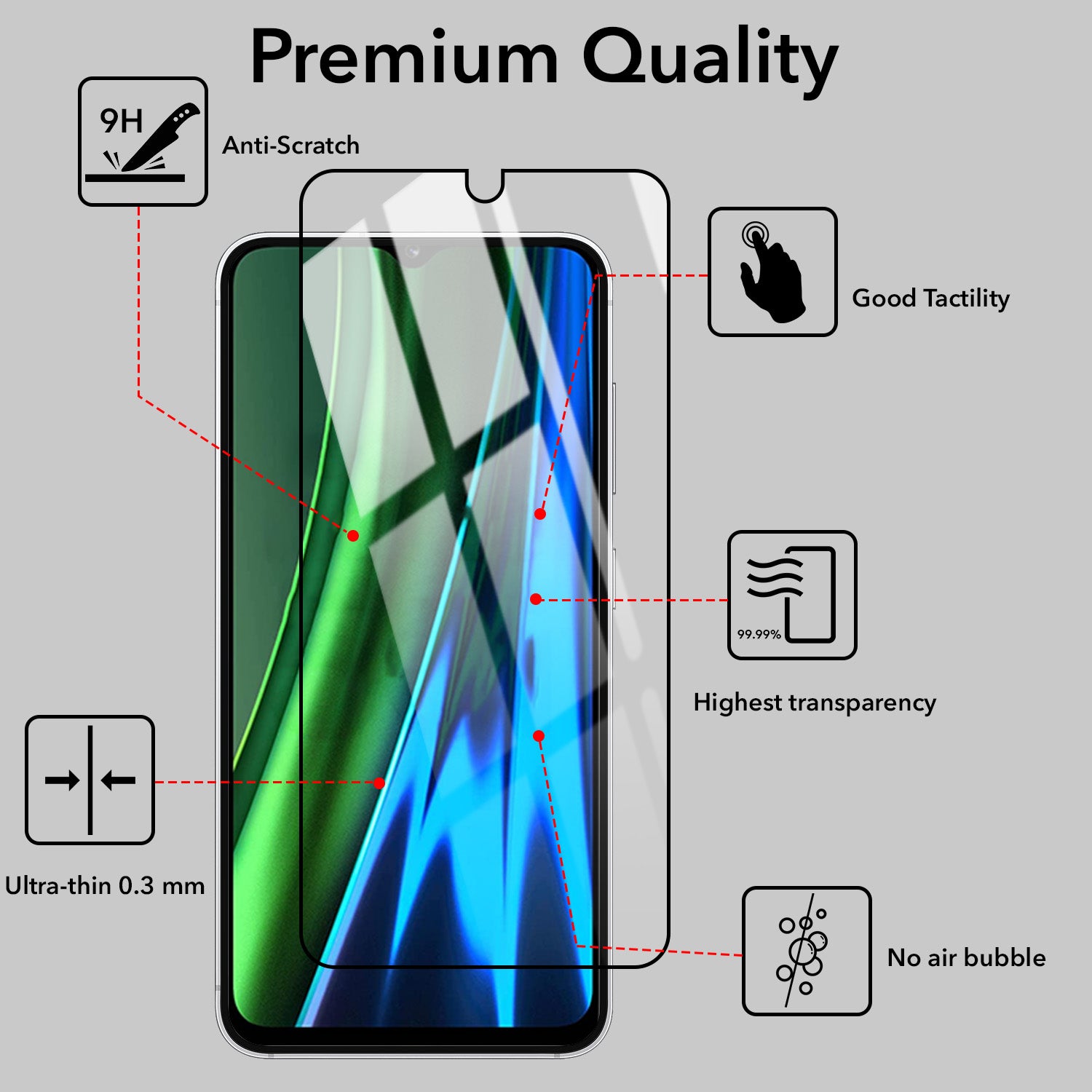 Tempered Glass For Realme Narzo 50i Military-Grade Gorilla Screen Protector With Installation Kit | Shatterproof, Full Coverage, HD Clear, Scratch Resistant ( (Pack of 1)