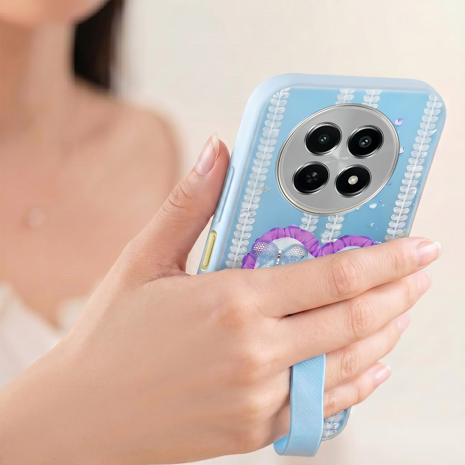 For Realme Narzo N65 5G Back Cover Case (3D Cute Heart Strap Holder | Camera Protection | Designer Girls Print)