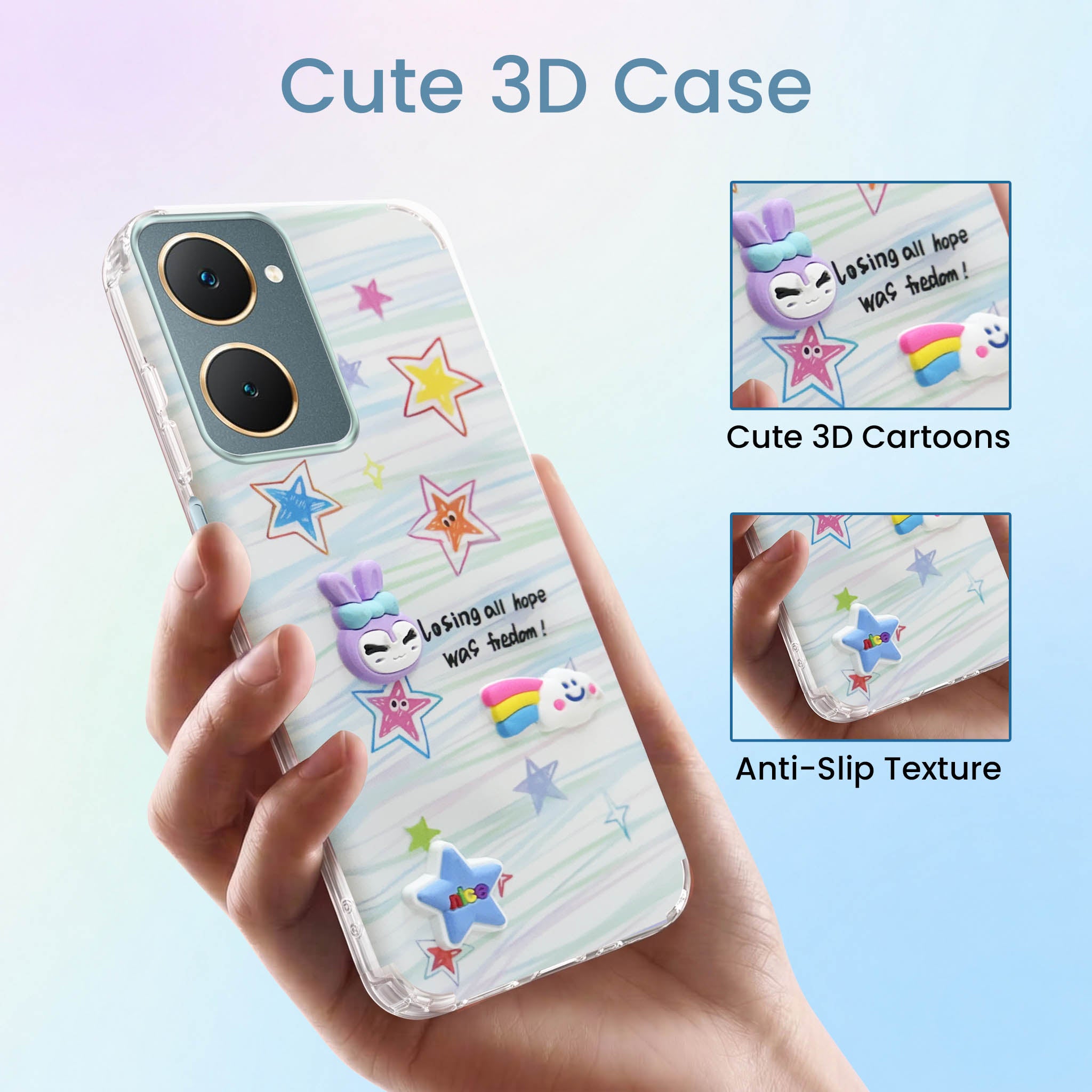 For Vivo Y18 | Y18e | Y03 | Y18i | Y18t Back Cover Case (3D Cute Cartoons | Hard Back Side Soft | Matte Premium Finish | HD Printing)