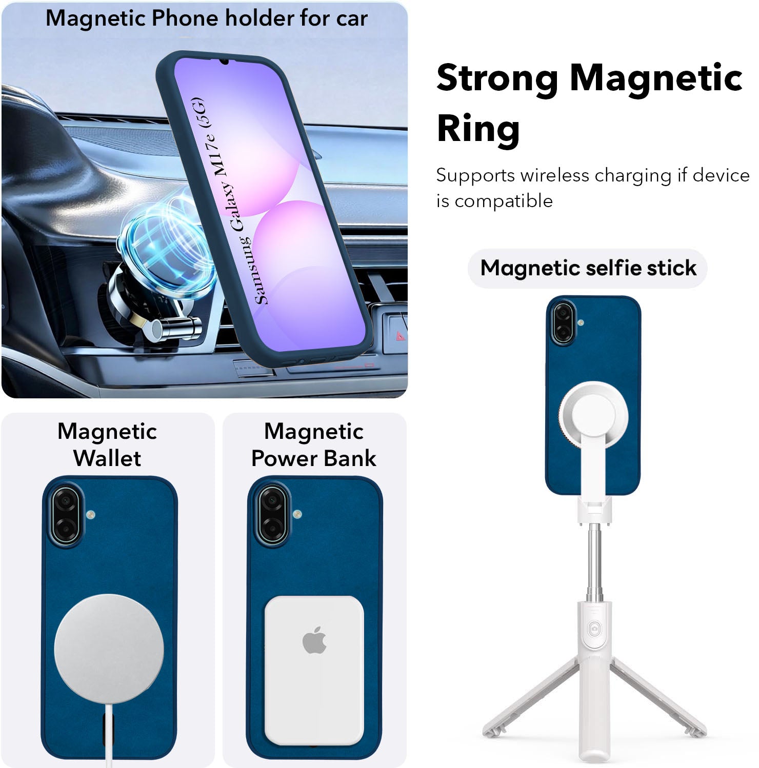 For Samsung Galaxy M17e Back Cover Case Leather Finish (MagSafe Compatible Wireless Charging | Soft Touch | Camera Bump Protection)