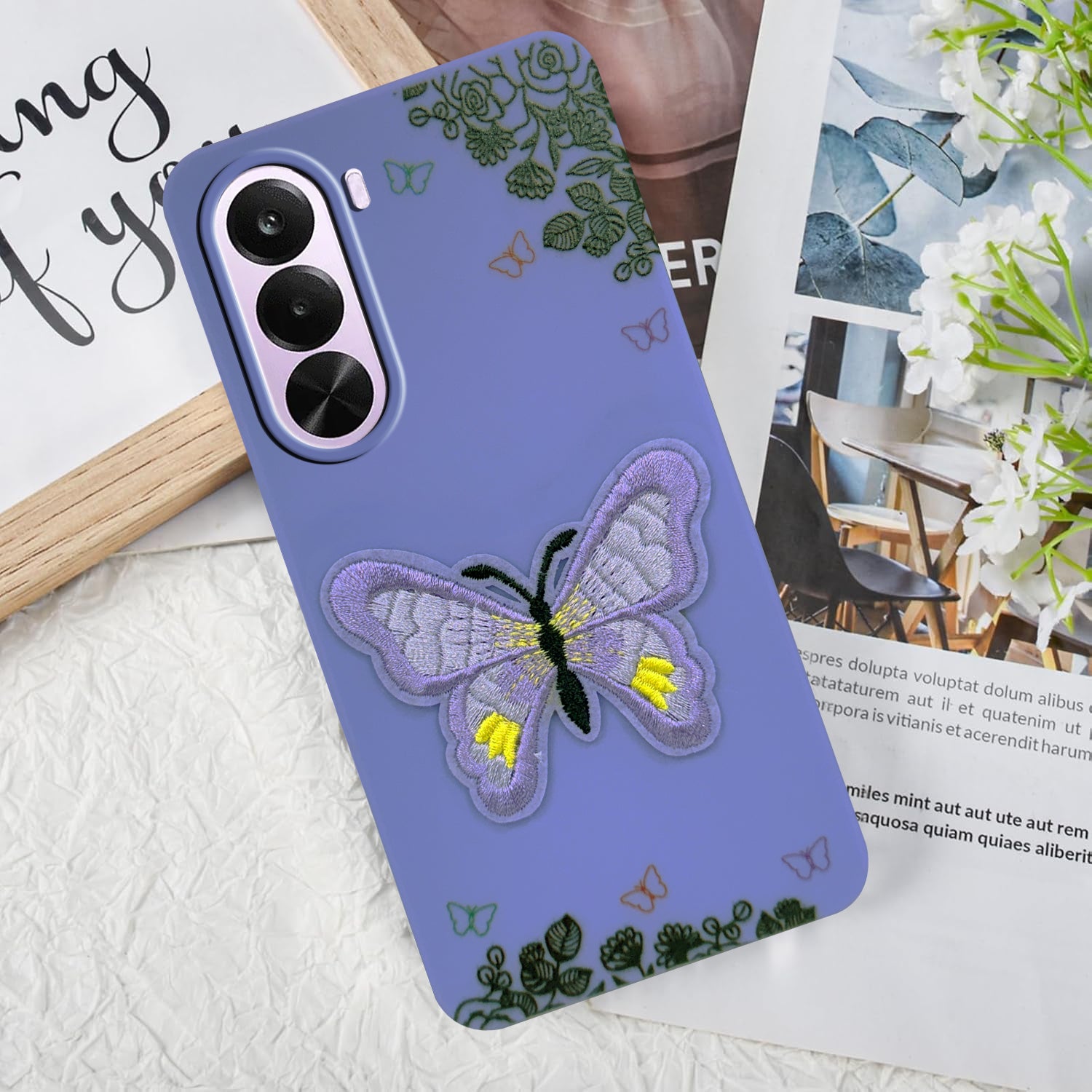 For  Realme P4x Back Cover Case (Soft Butterfly Embroidery | Women Teen Girls | Camera Protection| Matte Silicone)