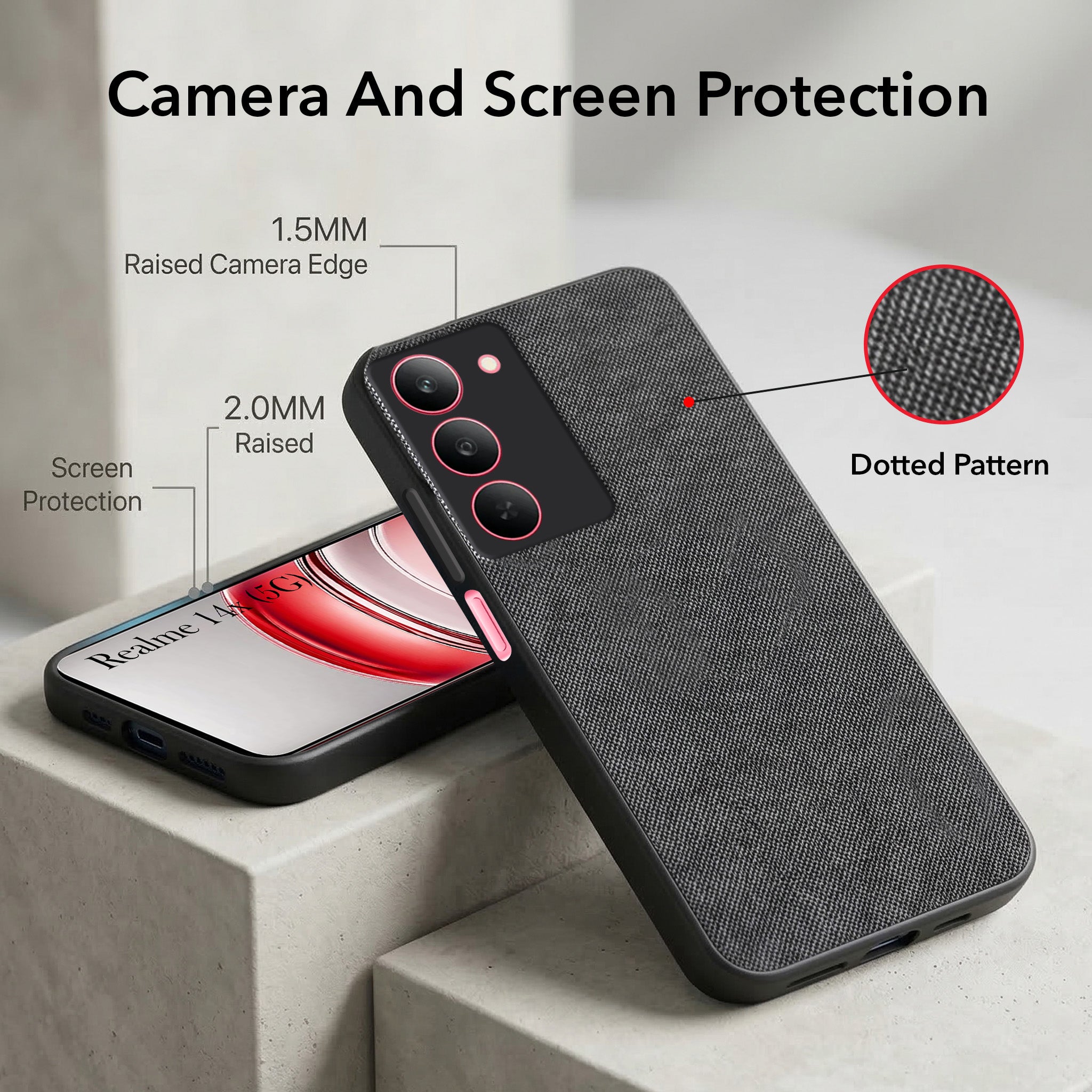 For Realme 14X Combo (Textured Grip Design | Micro-Fiber Cloth Inside | Oleophobic Coating Screen Glass)
