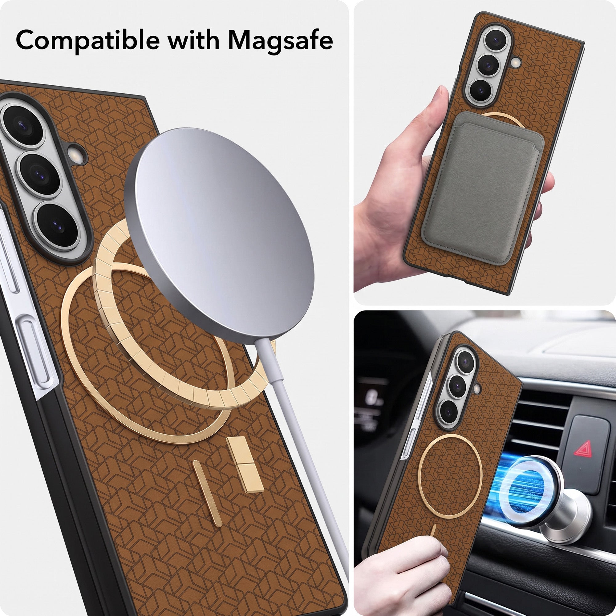 For Samsung Galaxy Z Fold 7 Back Cover Case Leather Finish (MagSafe Wireless Charging Compatible | Inside Microfiber Cloth)