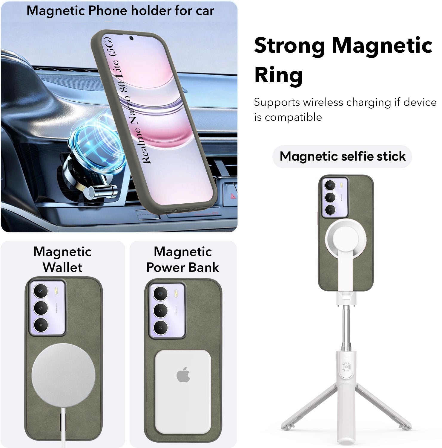 For Realme Narzo 80 Lite 5G Back Cover Case Leather Finish (MagSafe Compatible Wireless Charging | Soft Touch | Camera Bump Protection)