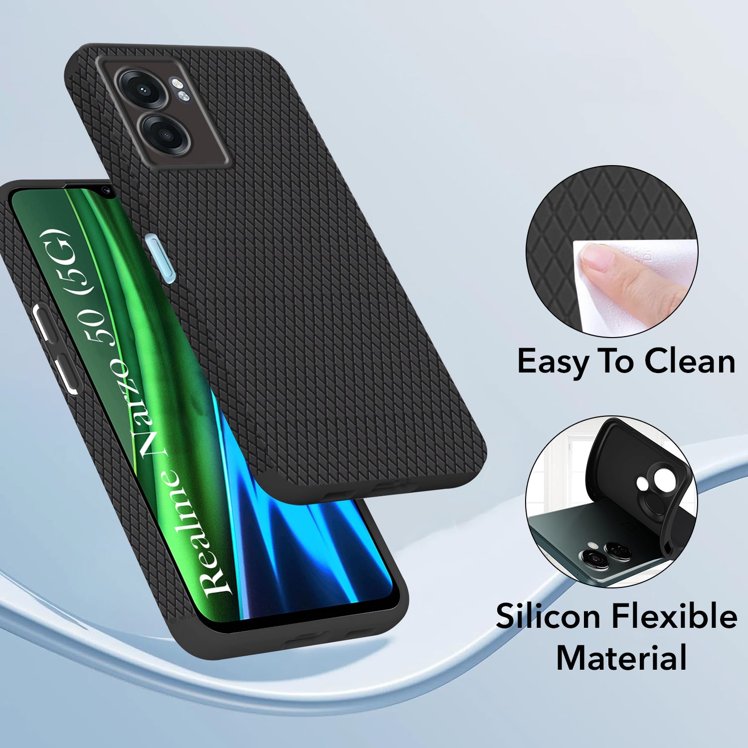 For Realme Narzo 50 5G Back Cover Case  (Liquid Silicone | Side Grip | Camera Protection)
