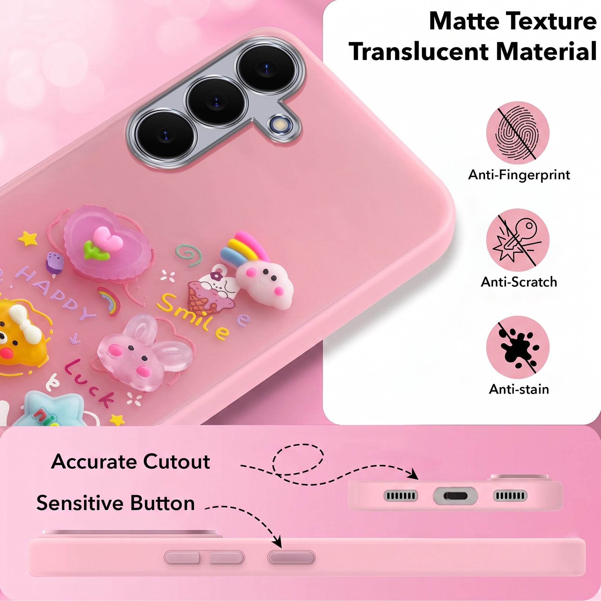 For Samsung Galaxy S25 FE Back Cover Case (3D Cute Cartoons | Hard Back Side Soft | Matte Premium Finish | HD Printing)