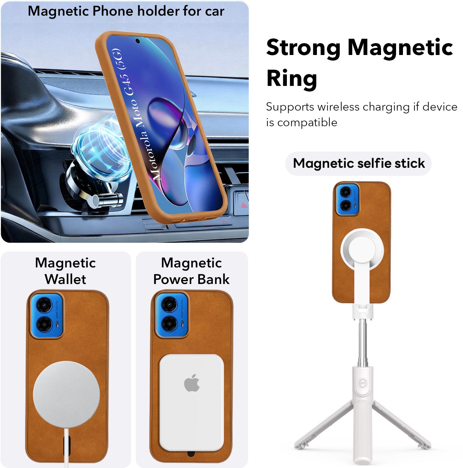 For Motorola Moto G45 Back Cover Case Leather Finish (MagSafe Compatible Wireless Charging | Soft Touch | Camera Bump Protection)