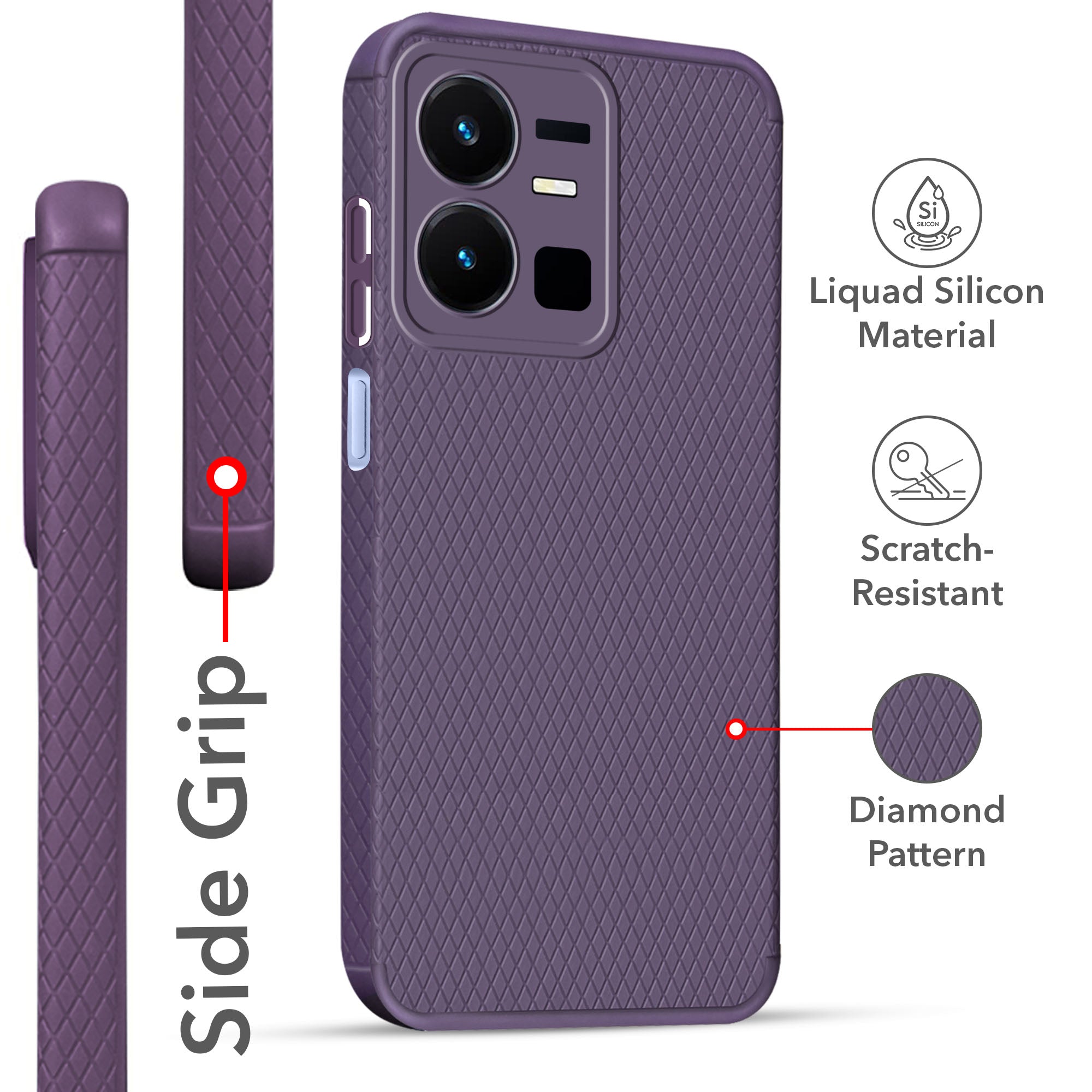 For Vivo Y22 | Vivo Y22s Back Cover Case Liquid Silicone (Camera Protection | Side Grip Texture | Soft and Flexible)