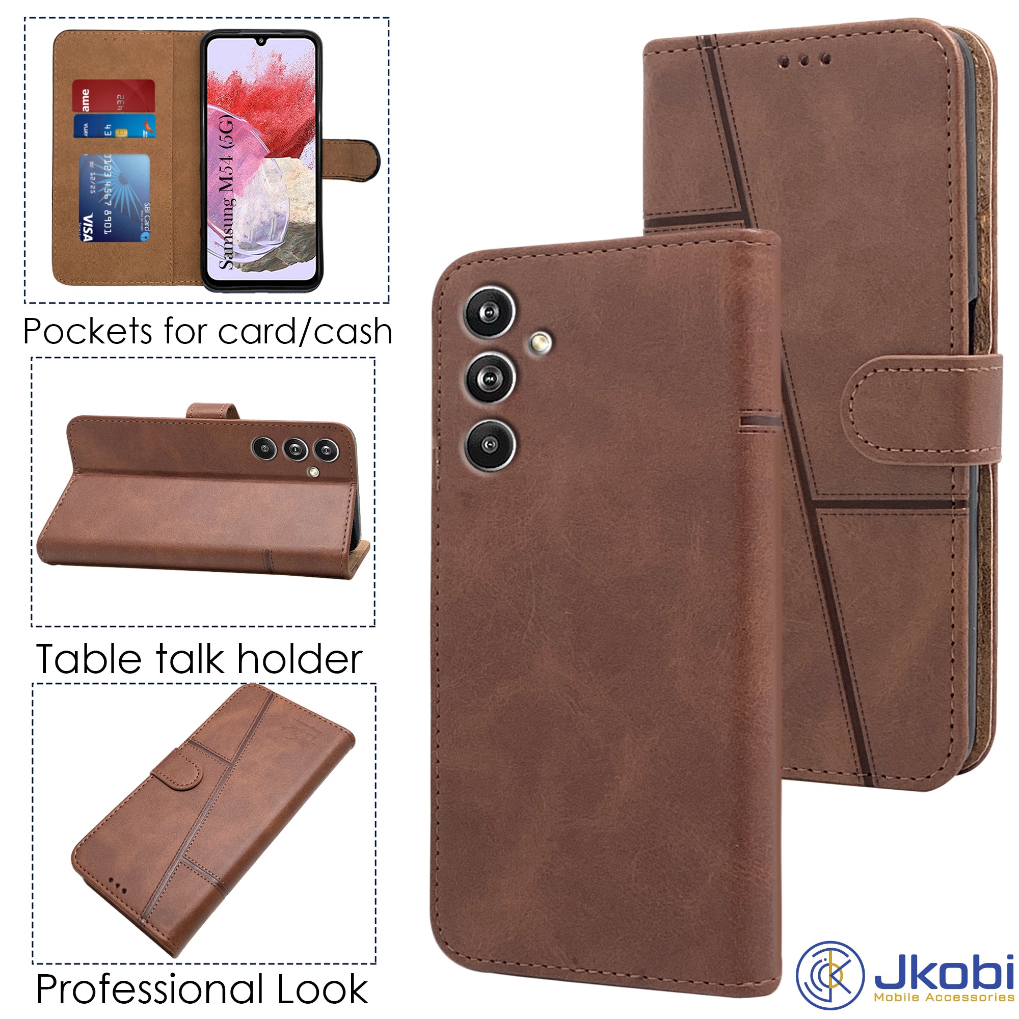 For Samsung Galaxy M54 5G Flip Cover Case (Stitched Leather with Magnetic Closure)
