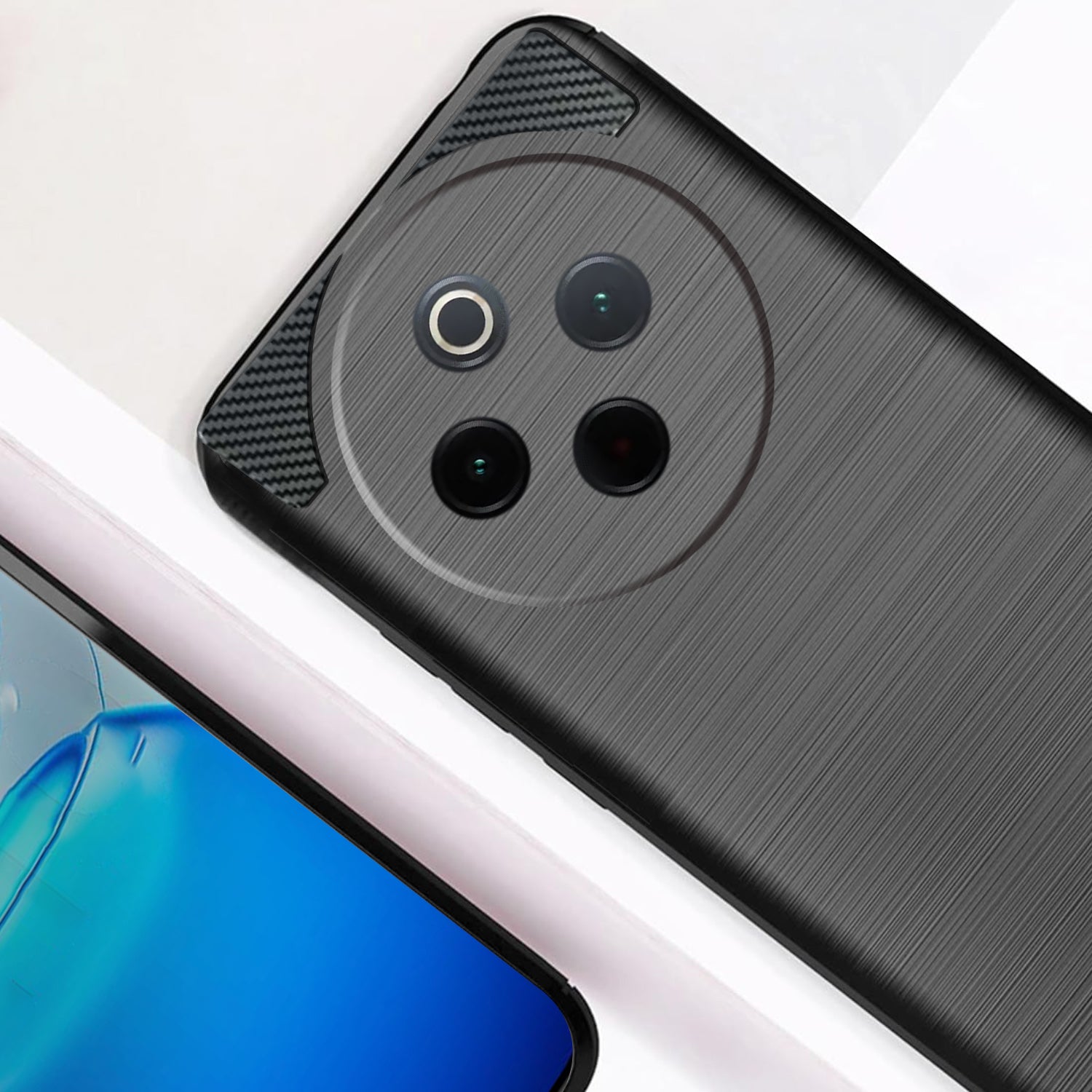 For Vivo iQOO Z10 Back Cover Case ( Hybrid Armor Case | Carbon Fiber Shockproof | Soft and Flexible | Black )