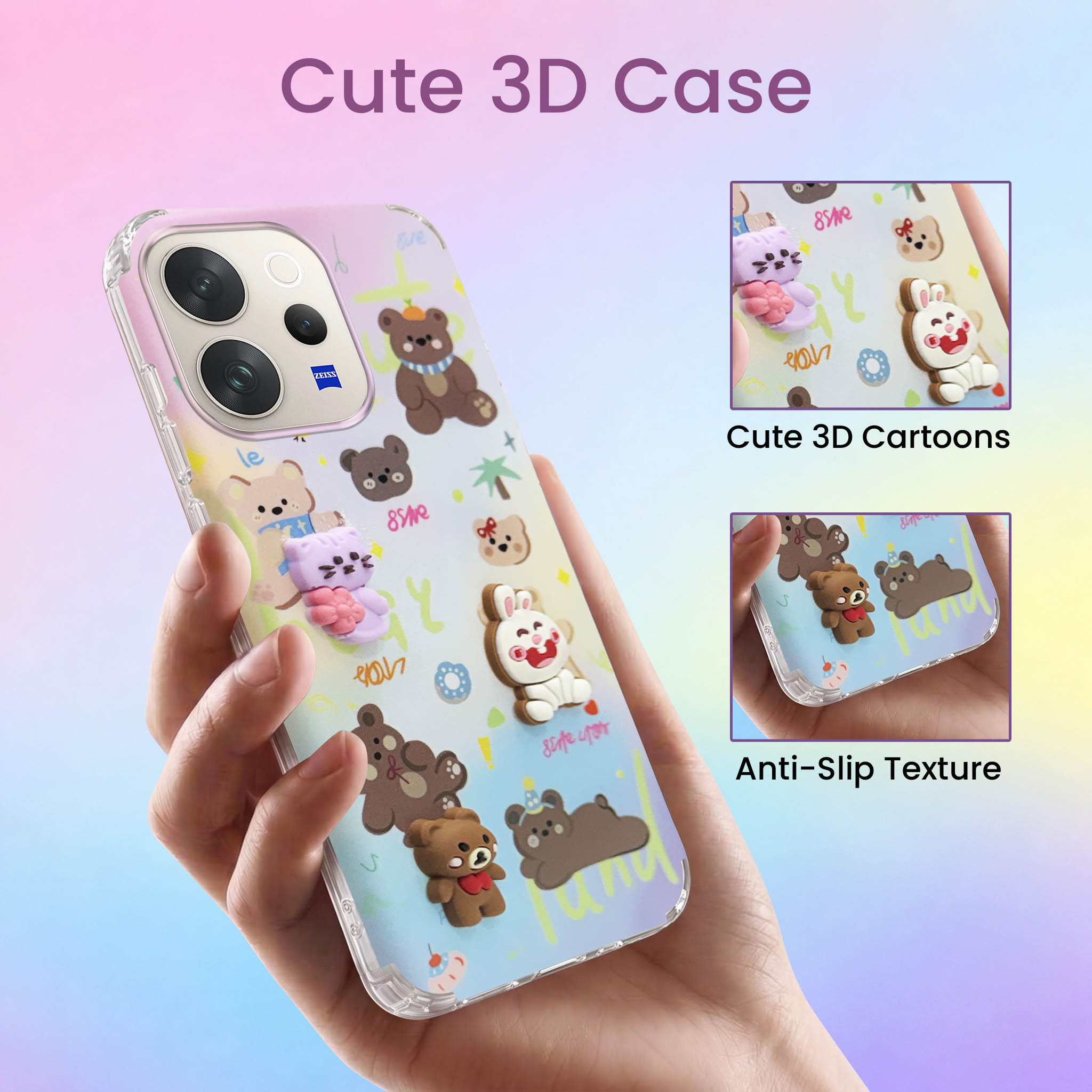 For Vivo V70 | Vivo V70 Elite 5G Back Cover Case (3D Cute Cartoons | Hard Back Side Soft | Matte Premium Finish | HD Printing)