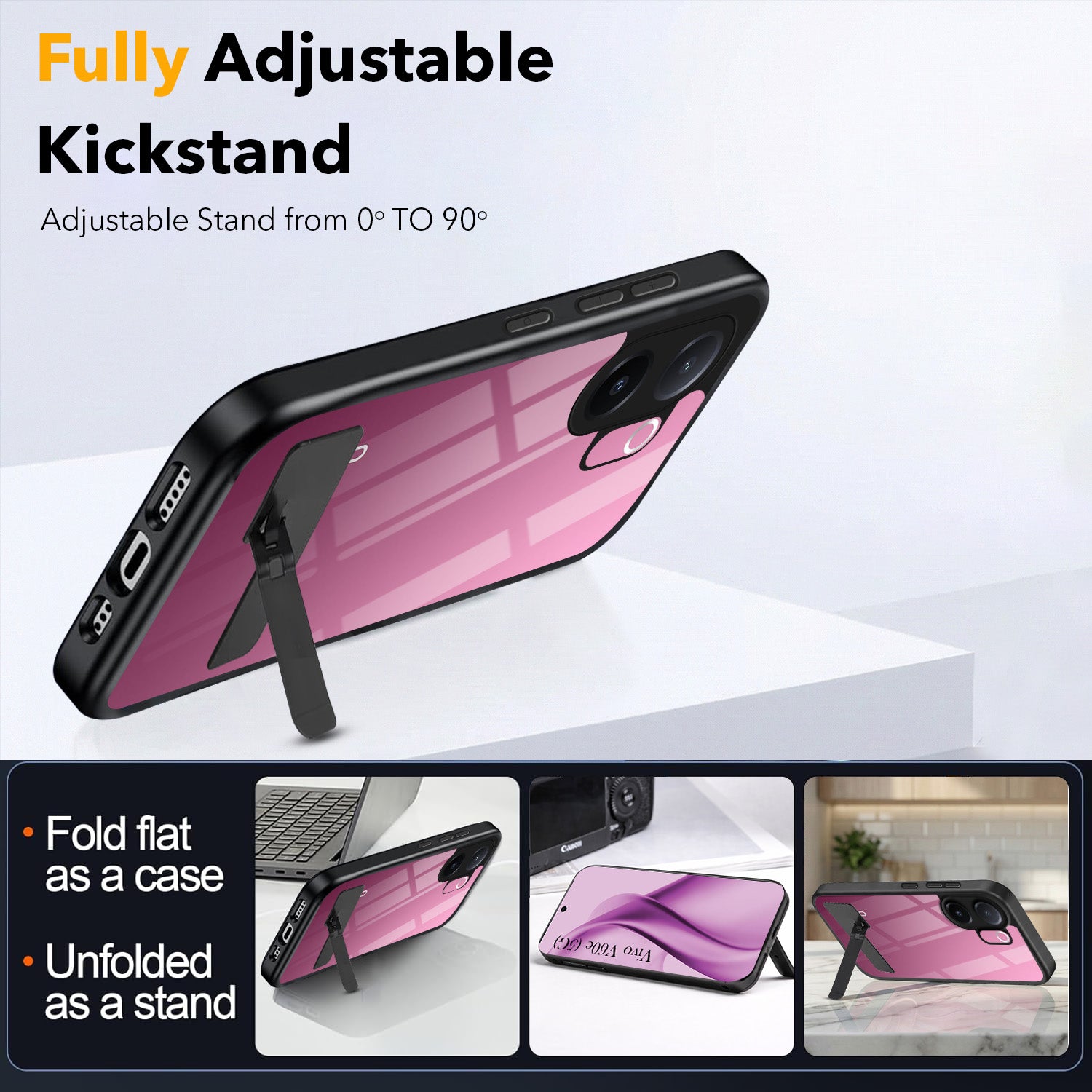 For Vivo V60e Back Cover Case (Built-in Stand | Lifetime Anti Yellow | Kickstand Shockproof | Camera Protection | MagSafe Compatible)