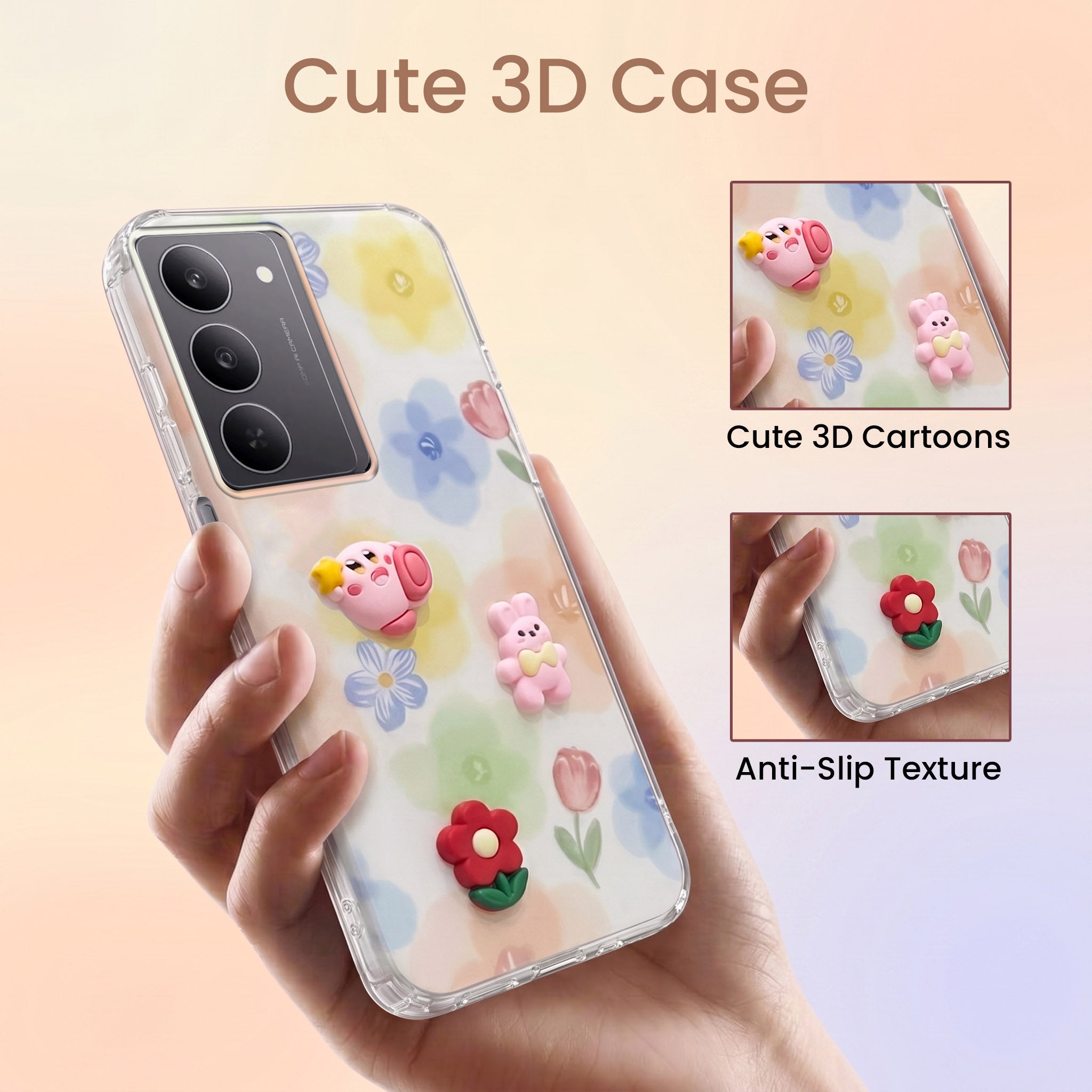 For Realme 14X Back Cover Case (3D Cute Cartoons | Hard Back Side Soft | Matte Premium Finish | HD Printing)
