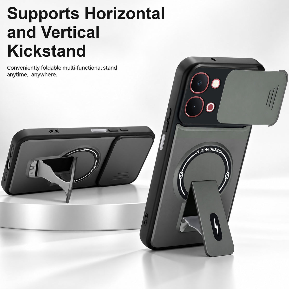 For Vivo Y51 Pro 5G | Vivo T5x Back Case Cover Metallic (Hybrid Armor Kickstand | Sliding Shutter Camera Protection | MagSafe Compatible)