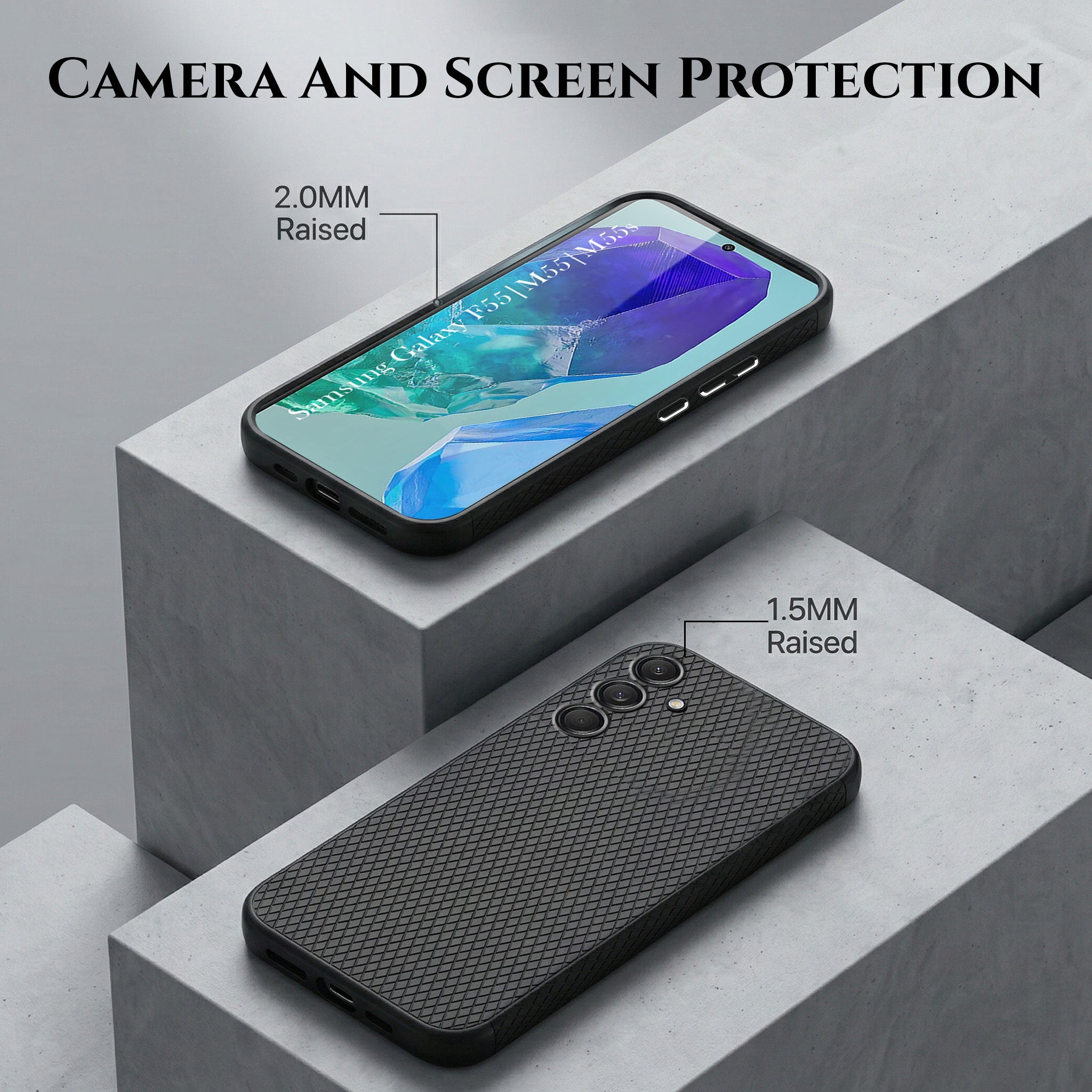 For Samsung Galaxy M55 5G | F55 5G | M55s 5G Combo with Back Cover and 9H Tempered Glass (Liquid Silicone | Camera Protection | Oleophobic Coating Screen Glass)