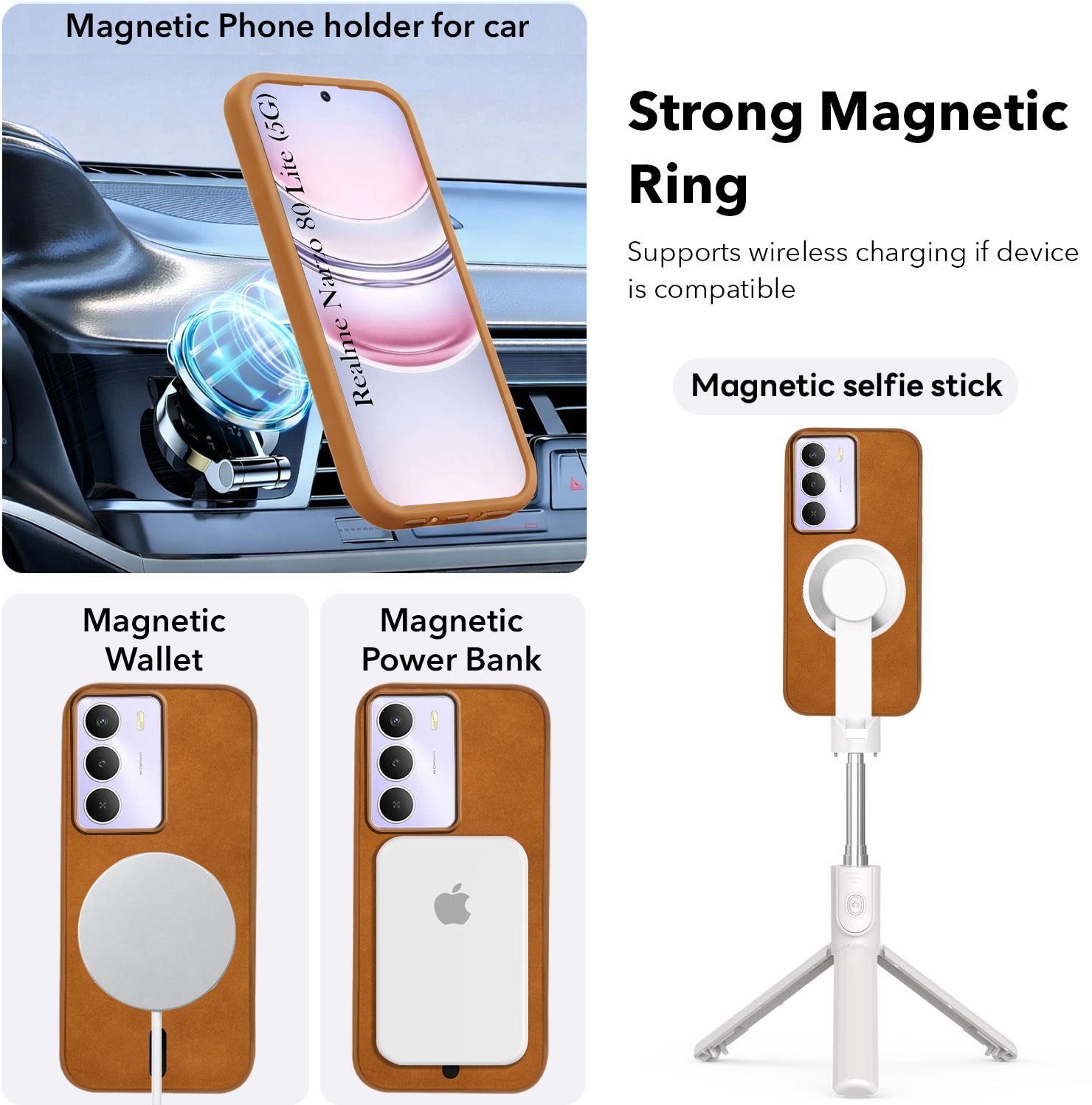 For Realme Narzo 80 Lite 5G Back Cover Case Leather Finish (MagSafe Compatible Wireless Charging | Soft Touch | Camera Bump Protection)
