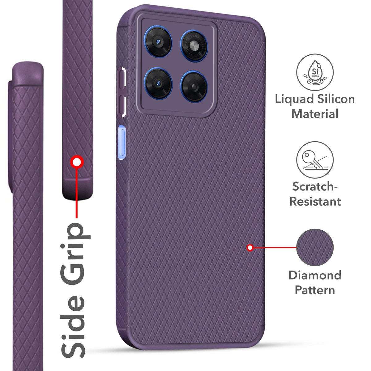 For Motorola Moto G37 Back Cover Case Liquid Silicone (Camera Protection | Side Grip Texture | Soft and Flexible)