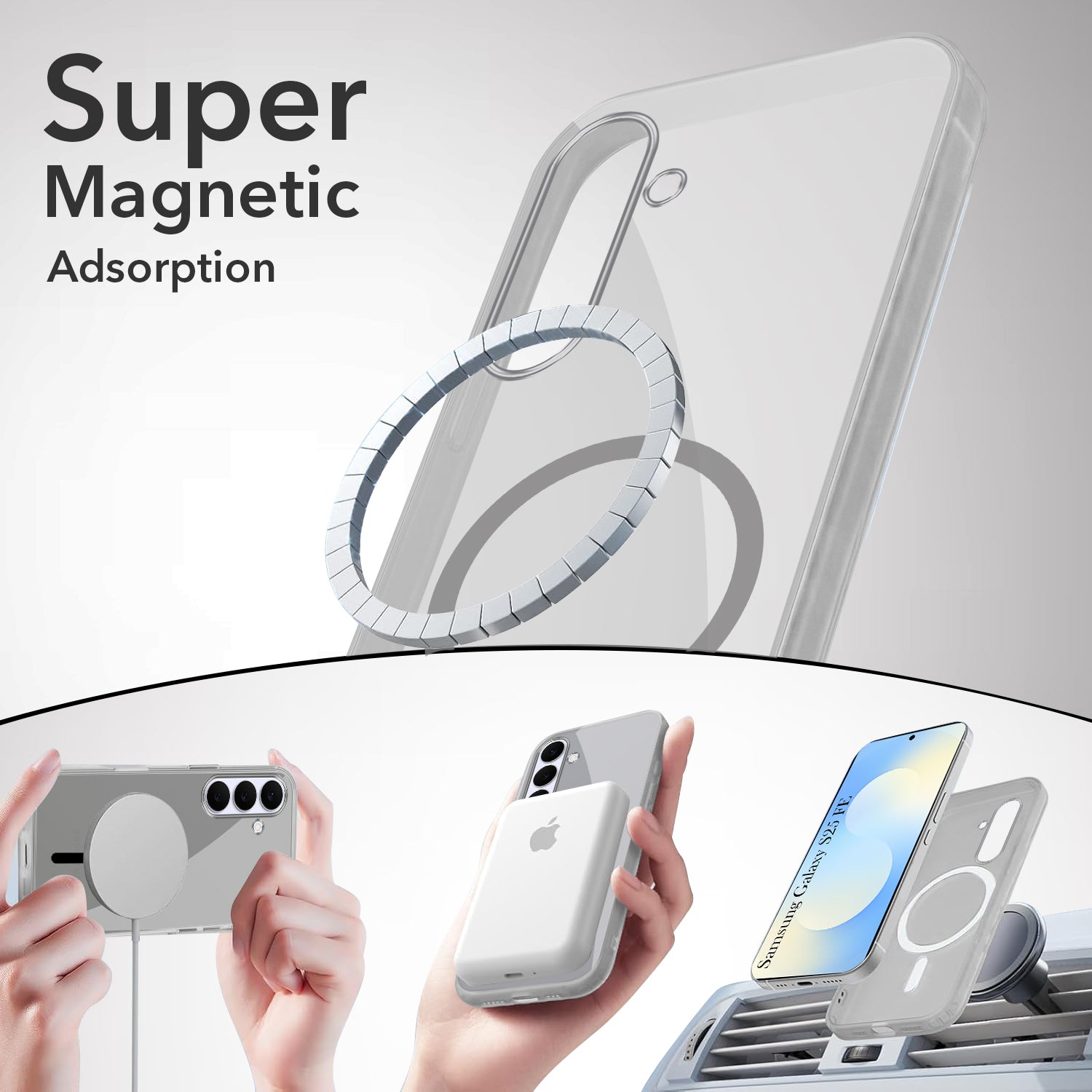 For Samsung Galaxy S25 FE Back Cover Case Lifetime Anti-Yellow MagSafe Compatible Clear (Sleek Hard Crystal | Shockproof and Camera Protection)