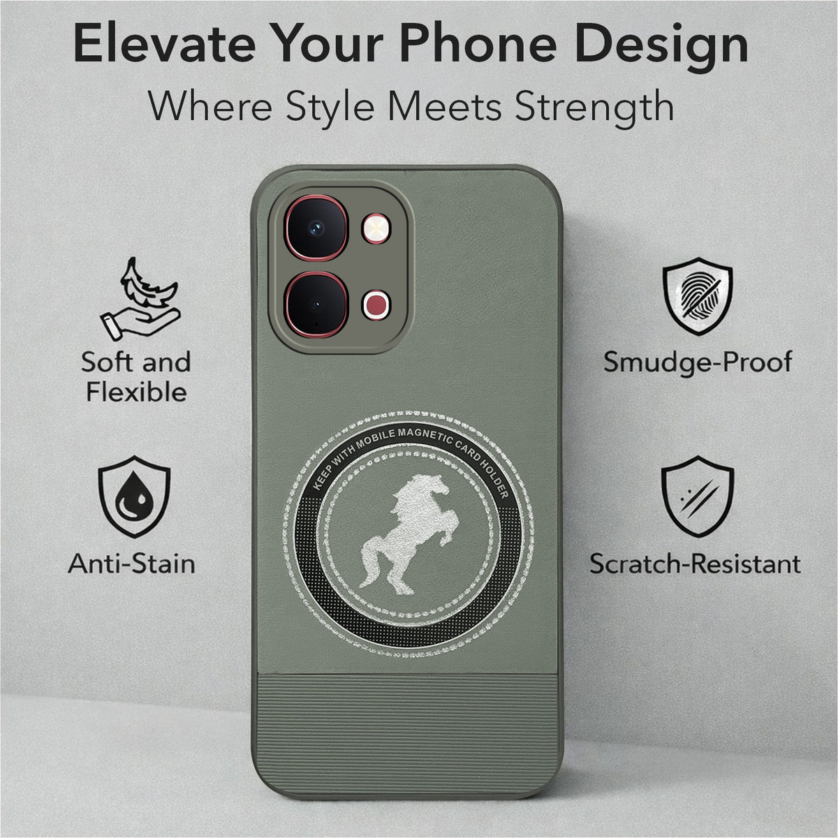 For Vivo Y31T 5G Back Cover Case PU Leather Finish (Professional Minimalist Texture | MagSafe Compatile | Camera Protection | Sleek Sober Formal)