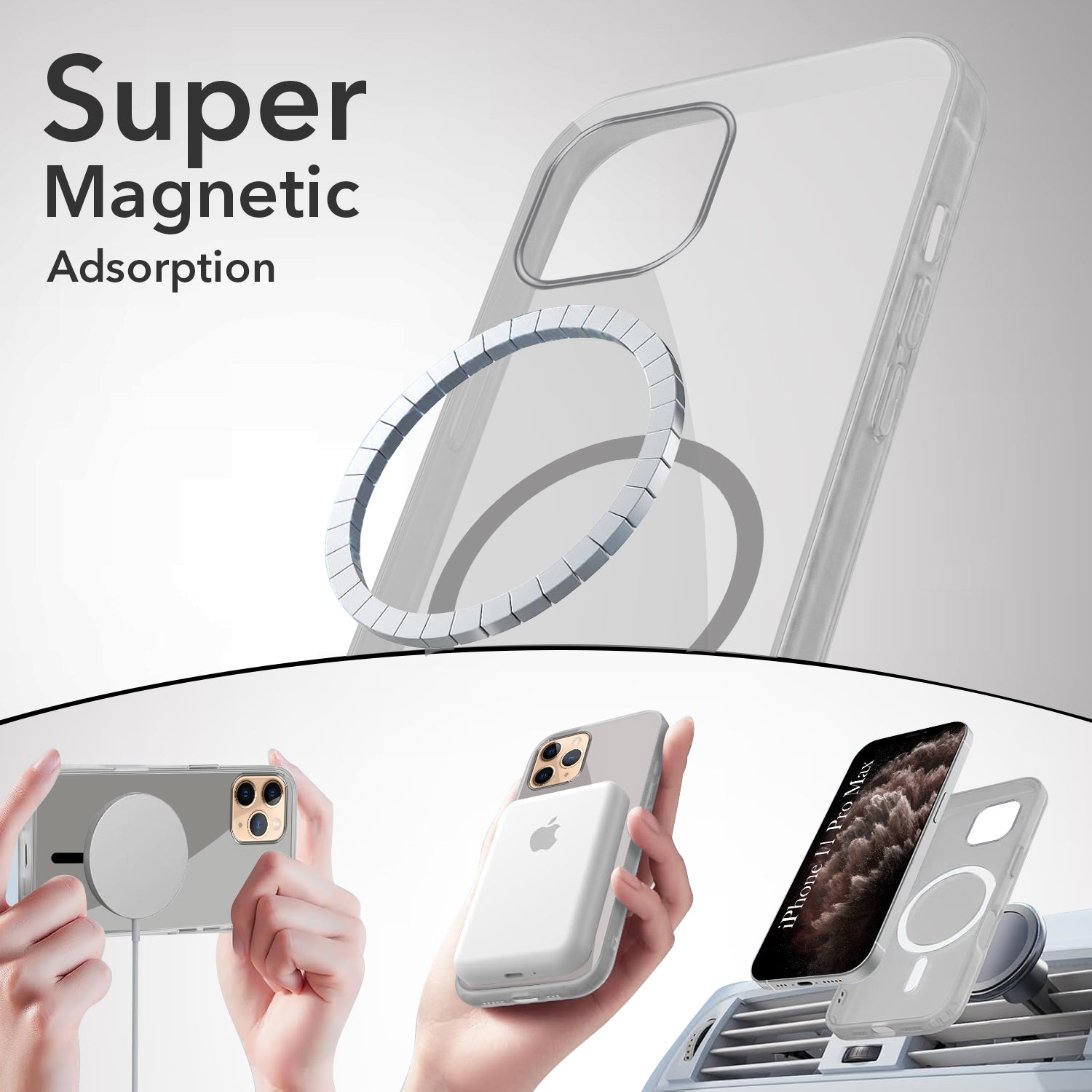 For Apple iPhone 11 Pro Max Back Cover Case Lifetime Anti-Yellow MagSafe Compatible Clear (Sleek Hard Crystal | Shockproof and Camera Protection)