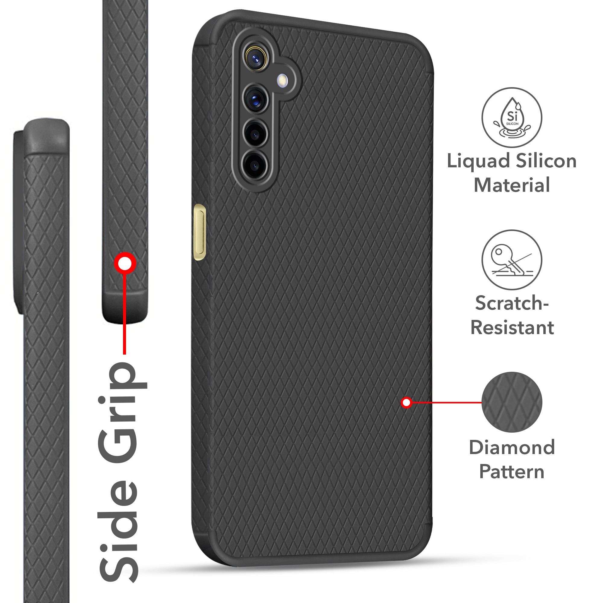 For Realme 6 Back Cover Case Liquid Silicone (Camera Protection | Side Grip Texture | Soft and Flexible)