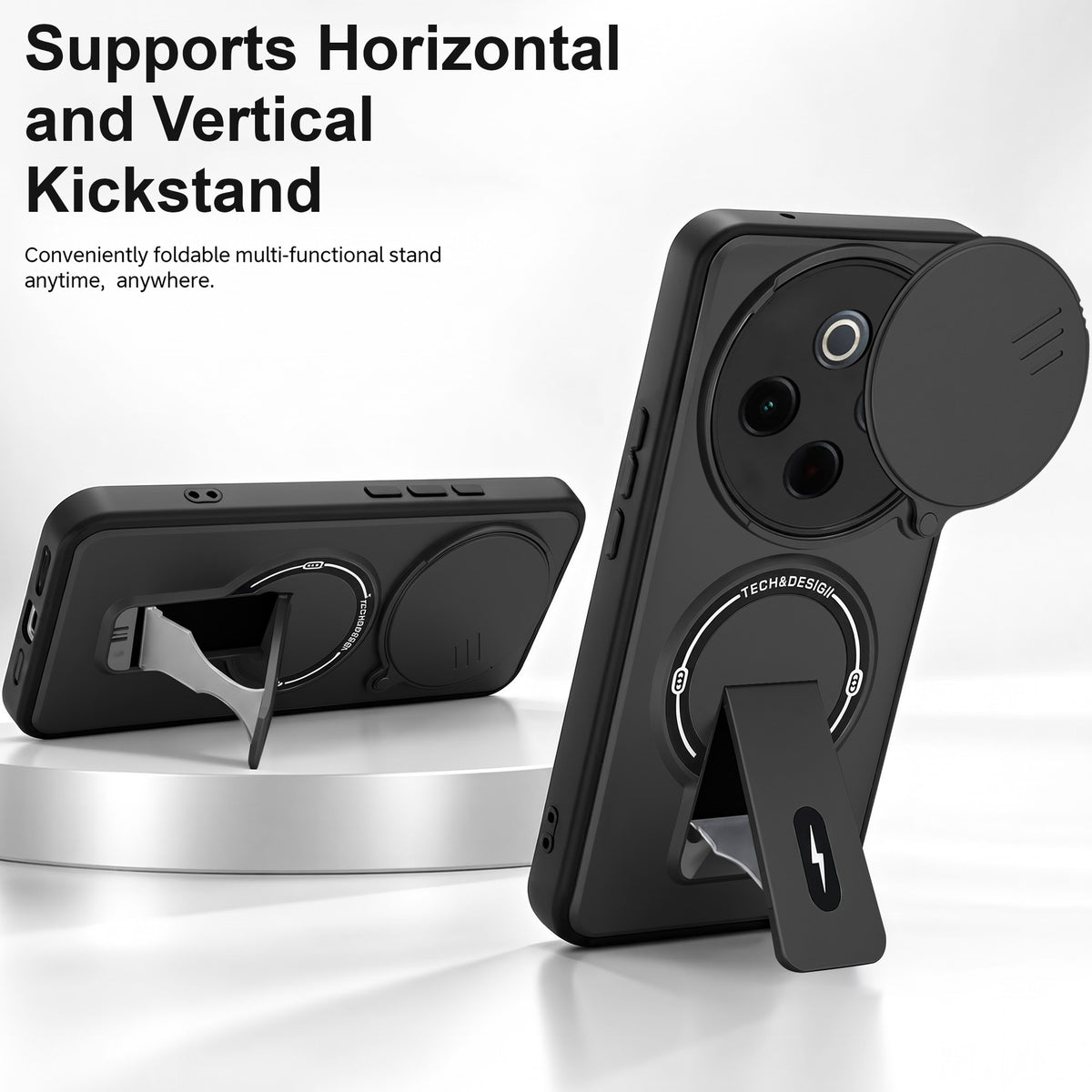 For Vivo iQOO Z10 Back Case Cover Metallic (Hybrid Armor Kickstand | Sliding Shutter Camera Protection | MagSafe Compatible)