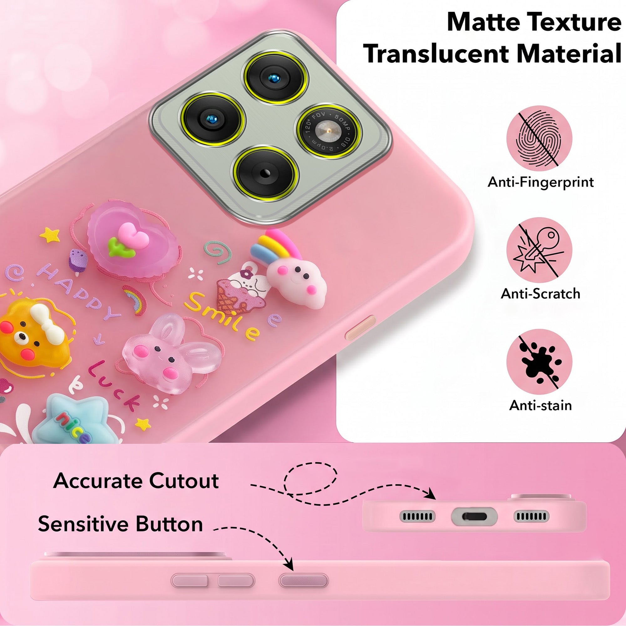 For Motorola Moto Edge 70 Back Cover Case (3D Cute Cartoons | Hard Back Side Soft | Matte Premium Finish | HD Printing)