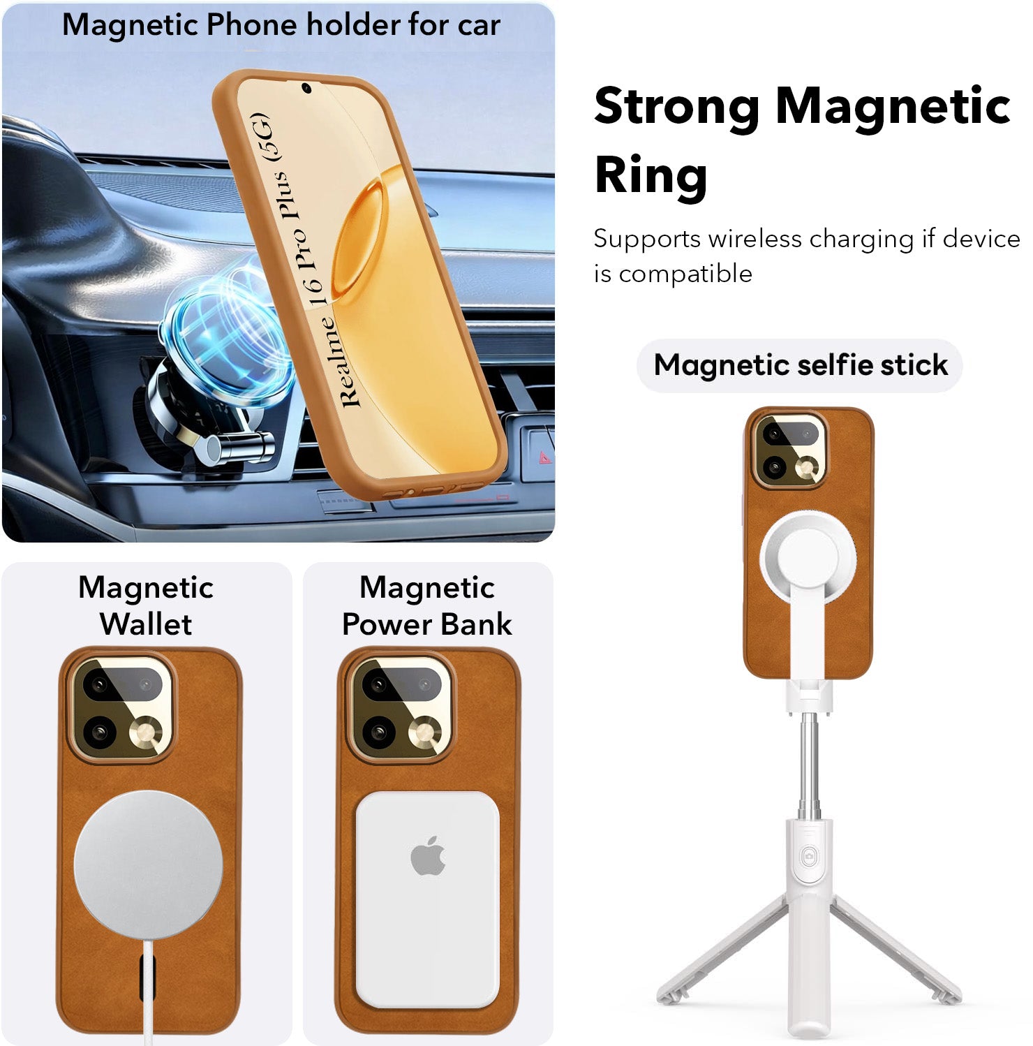 For Realme 16 Pro Plus 5G Back Cover Case Leather Finish (MagSafe Compatible Wireless Charging | Soft Touch | Camera Bump Protection)