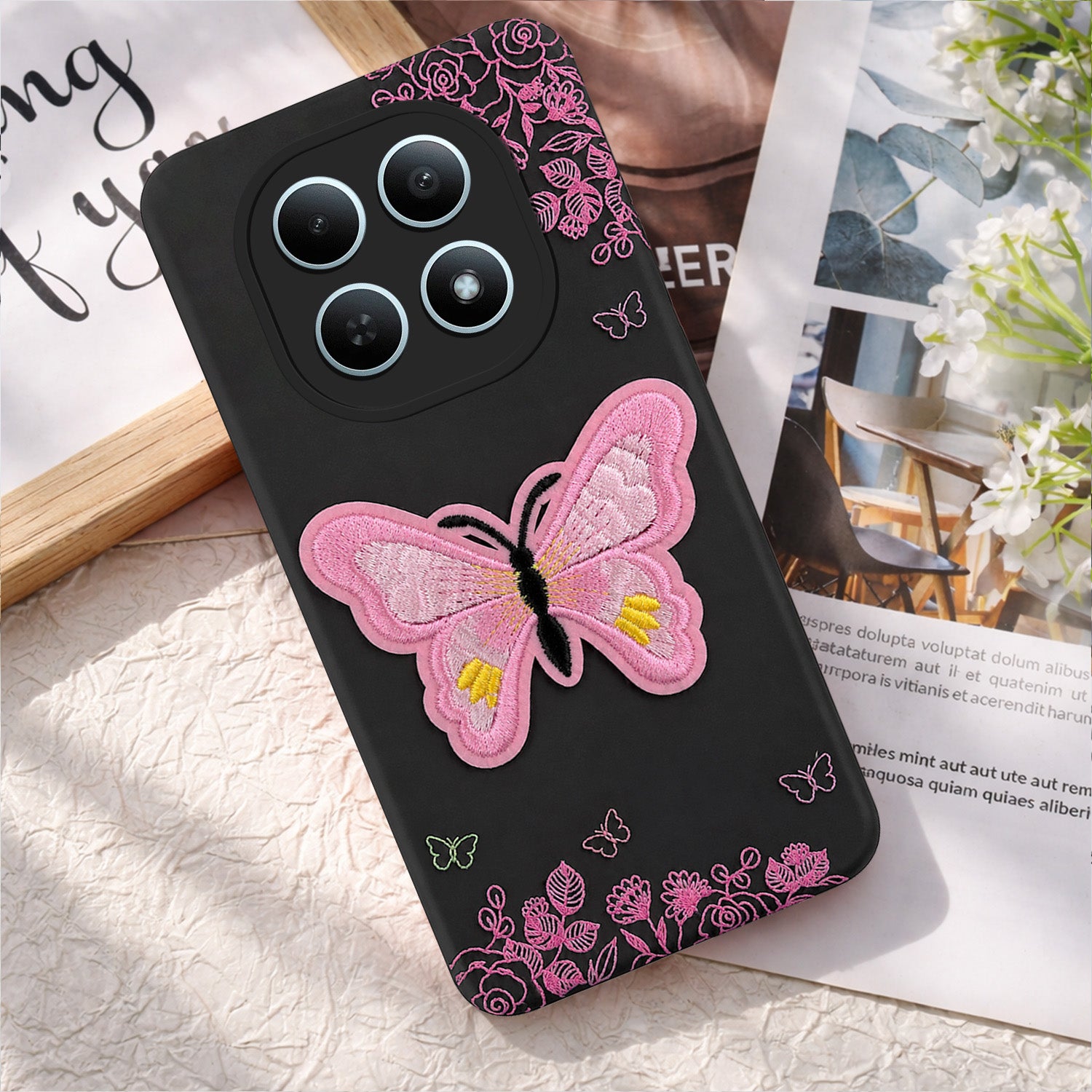 For Redmi note 15 | Redmi note 15 SE (5G) Back Cover Case (Soft Butterfly Embroidery | Women Teen Girls | Camera Protection| Matte Silicone)