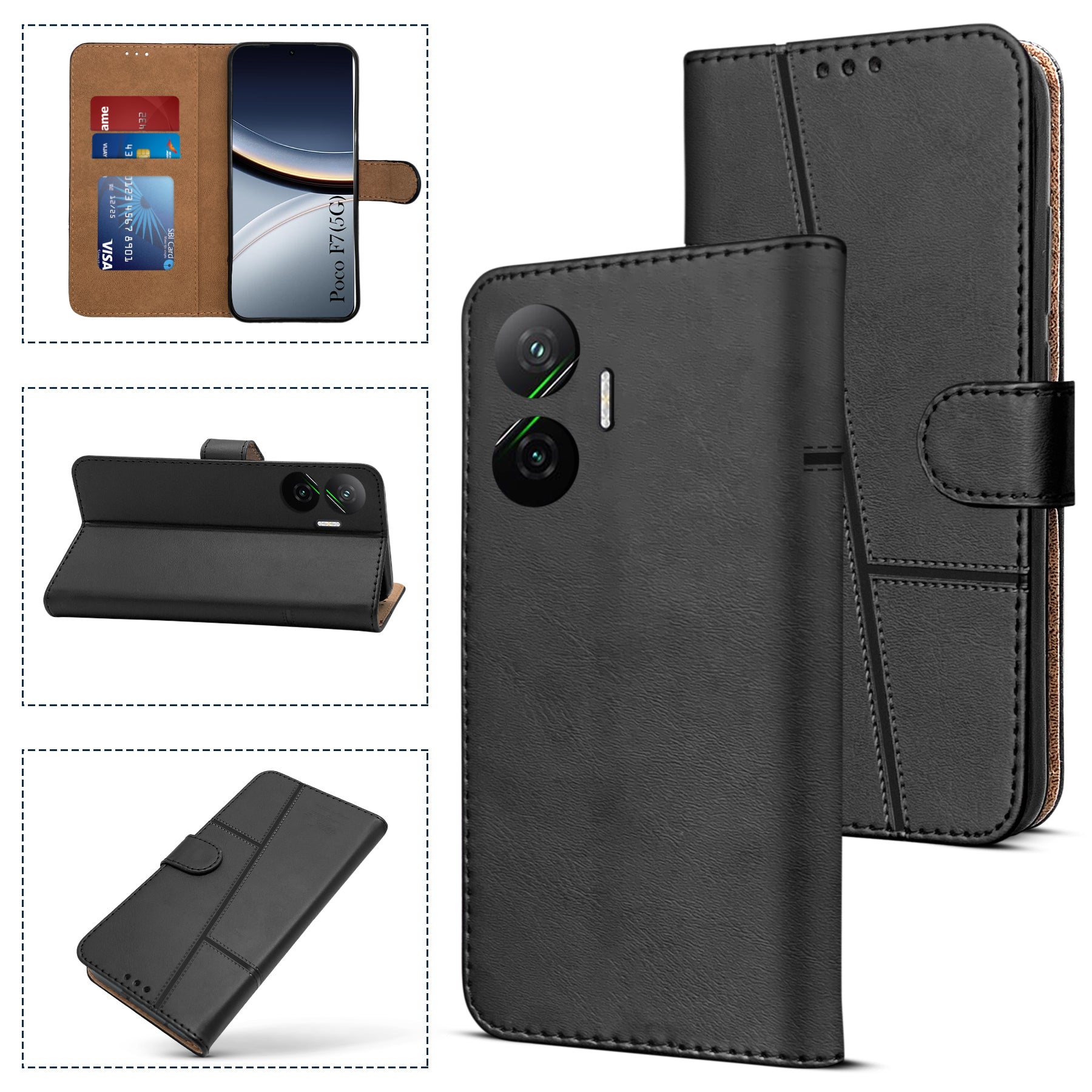 For Xiaomi Poco F7 5G Flip Cover Case ( Stitched Leather with Magnetic Closure)