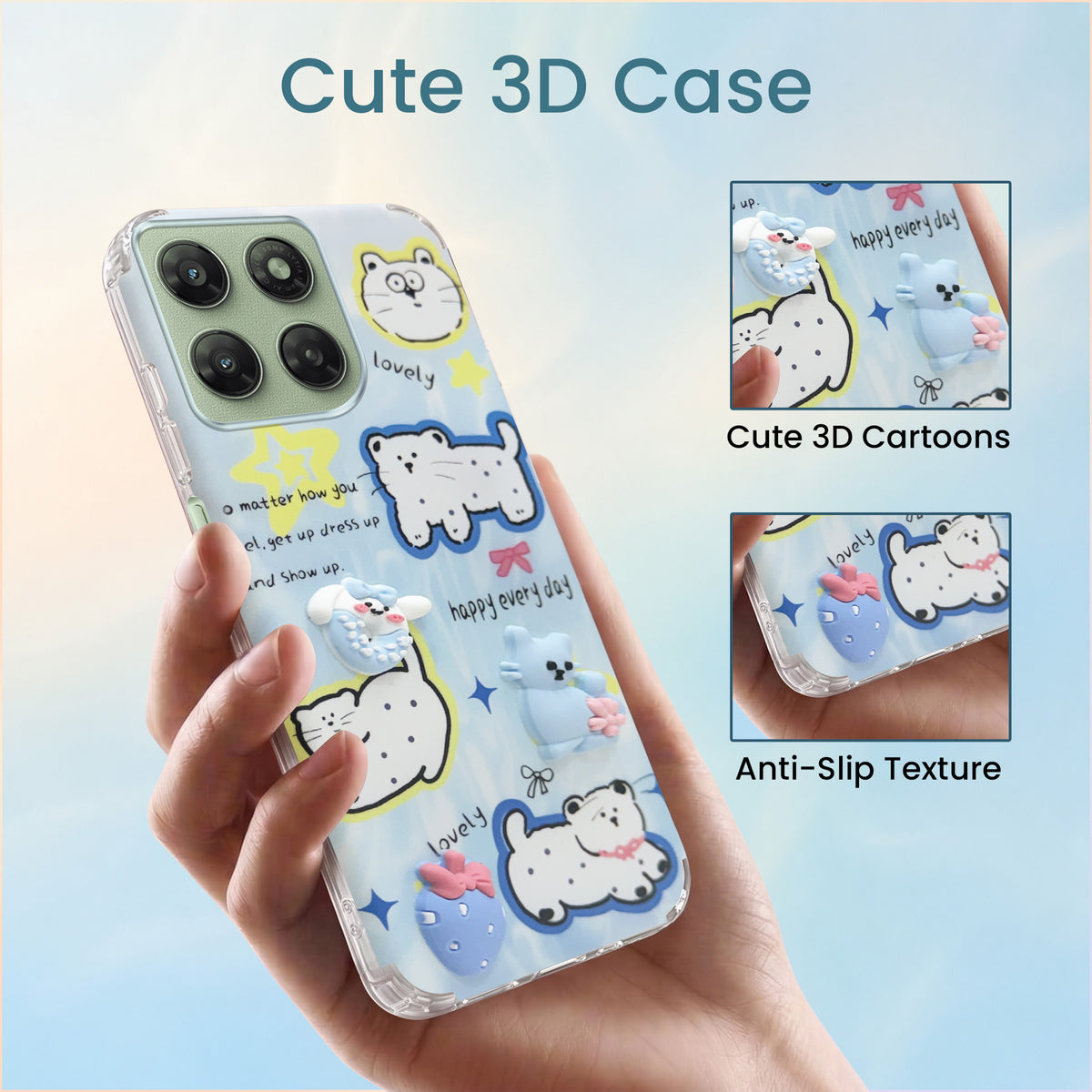 For Motorola Moto G77 Power Back Cover Case (3D Cute Cartoons | Hard Back Side Soft | Matte Premium Finish | HD Printing)