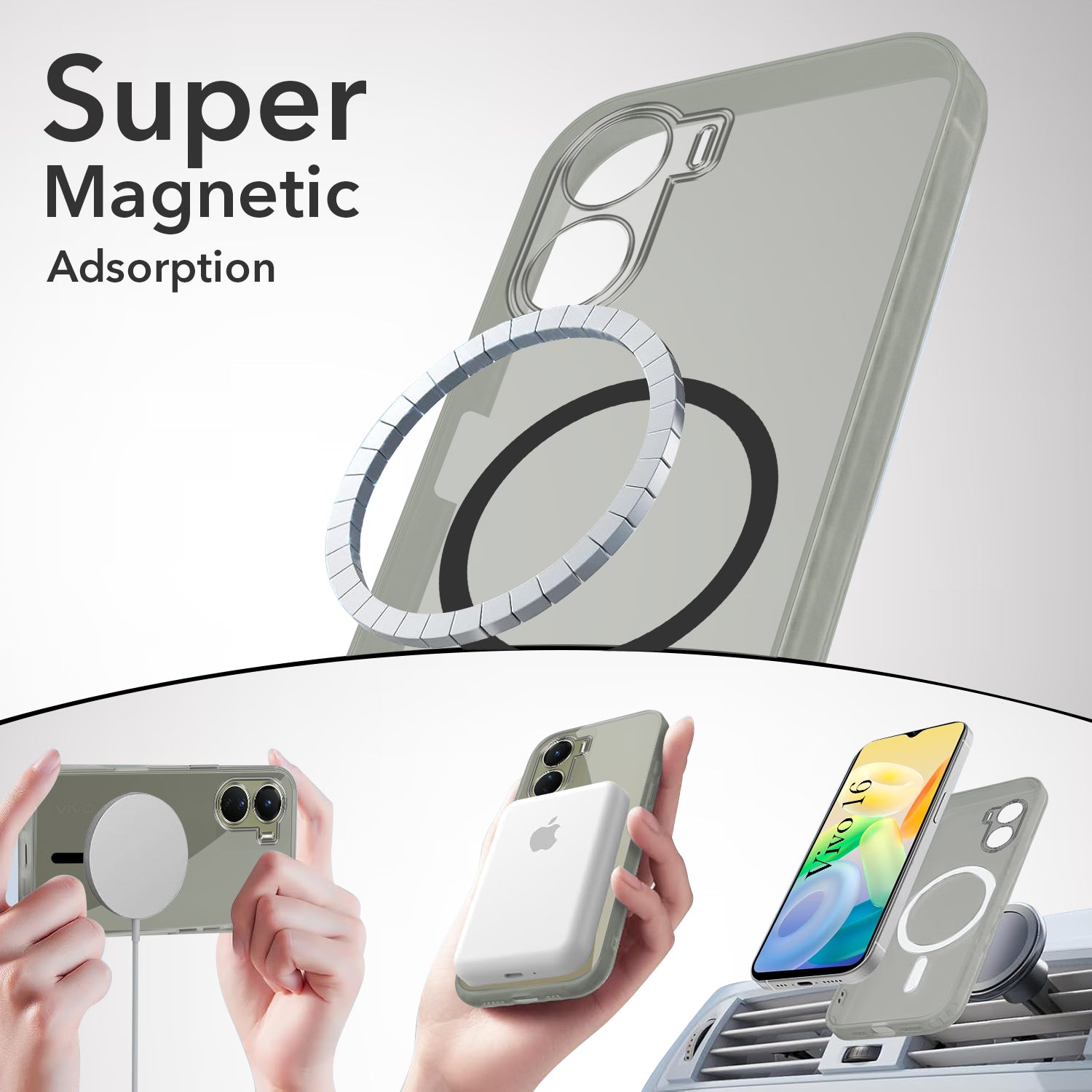 For Vivo Y16 Back Cover Case Lifetime Anti-Yellow MagSafe Compatible Clear (Sleek Hard Crystal | Shockproof and Camera Protection)
