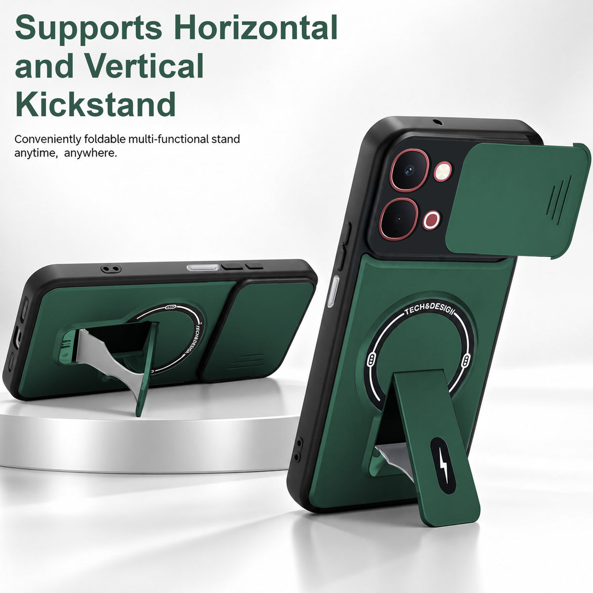 For Vivo Y51 Pro 5G | Vivo T5x Back Case Cover Metallic (Hybrid Armor Kickstand | Sliding Shutter Camera Protection | MagSafe Compatible)
