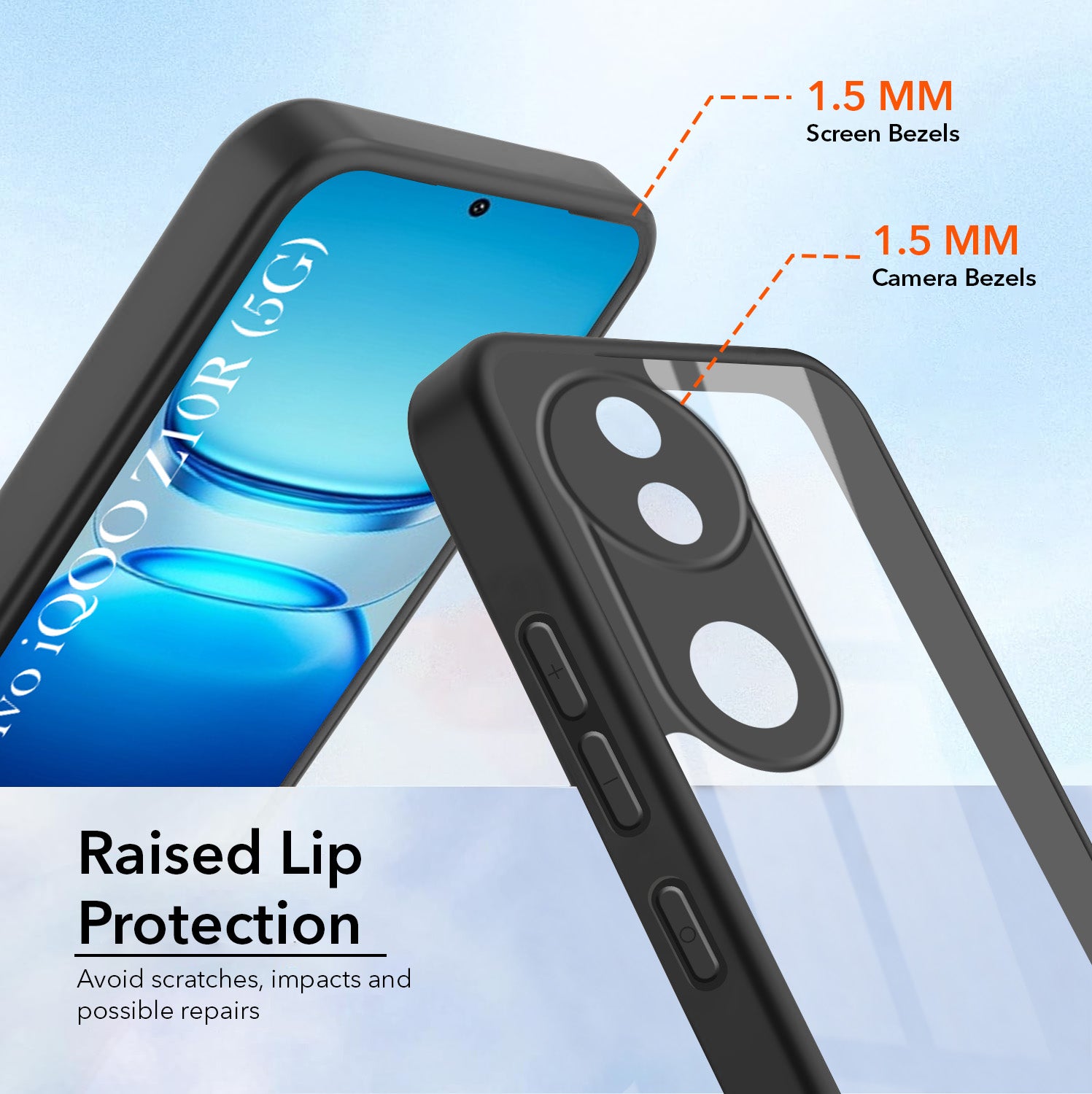 For Vivo iQOO Z10R Combo with Back Cover and 9H Tempered Glass (Lifetime Anti-Yellow | Crystal Clear Shockproof | Oleophobic Coating Screen Glass)