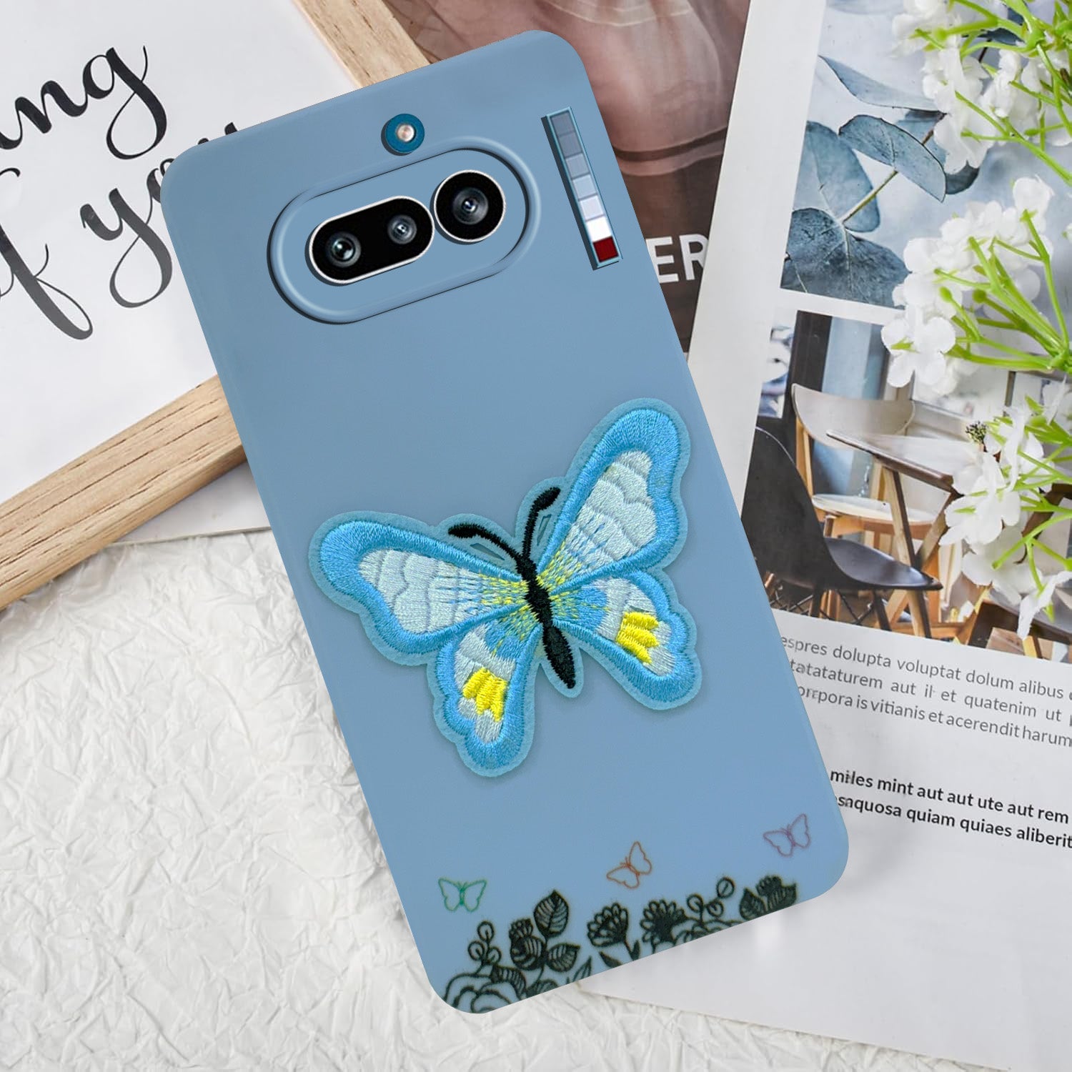 For Nothing Phone 4A 5G Back Cover Case (Soft Butterfly Embroidery | Women Teen Girls | Camera Protection| Matte Silicone)