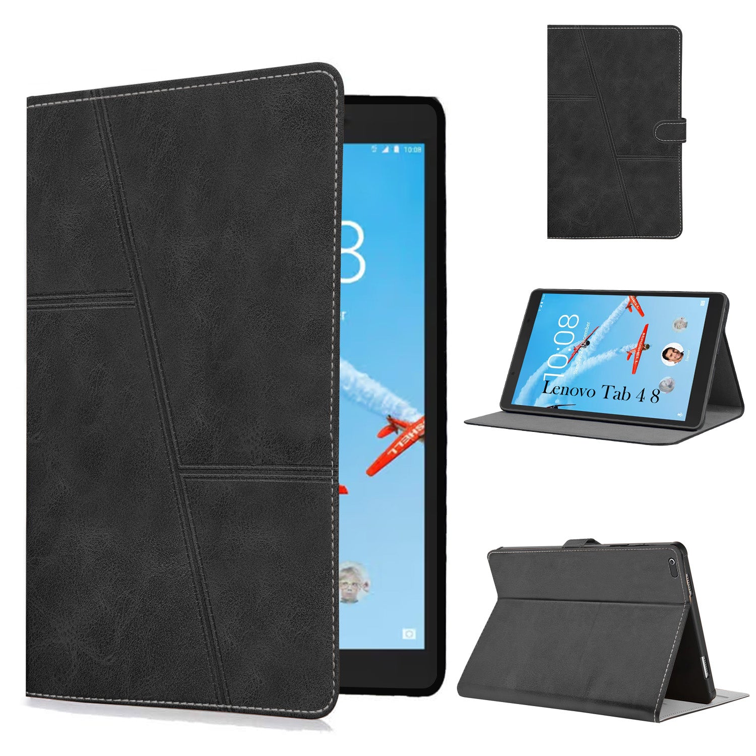 For Lenovo Tab 4 8 8 Inch TB-8504X/8504F Flip Cover Folio Case (PU Leather | Multi-Angle Smart Stand | Card Storage Slots | Silicone Back Pouch)