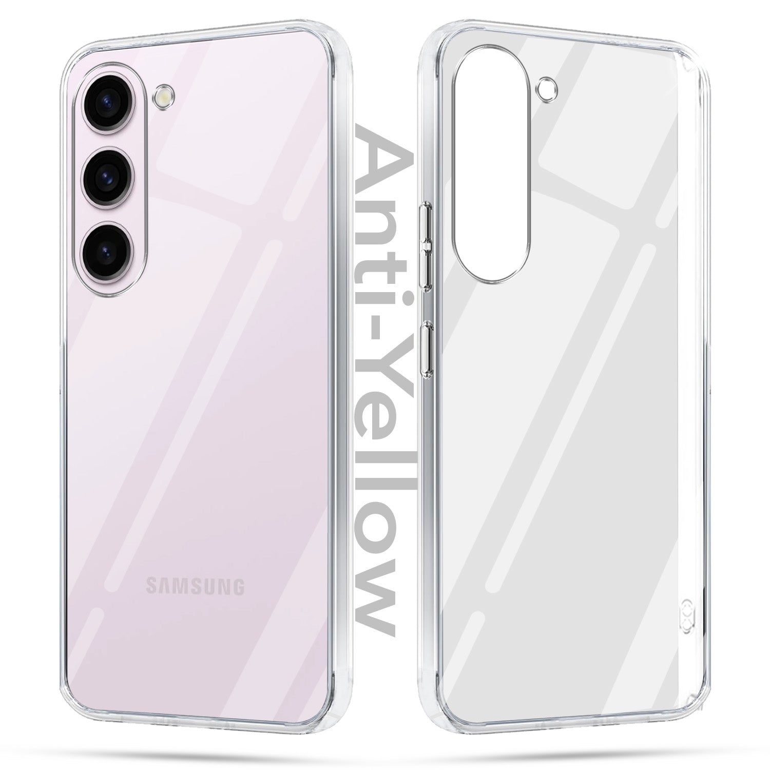 For Samsung Galaxy S23 5G Combo with Back Cover and 9H Tempered Glass (Lifetime Anti-Yellow | Sleek Hard Crystal | Oleophobic Coating Screen Glass)