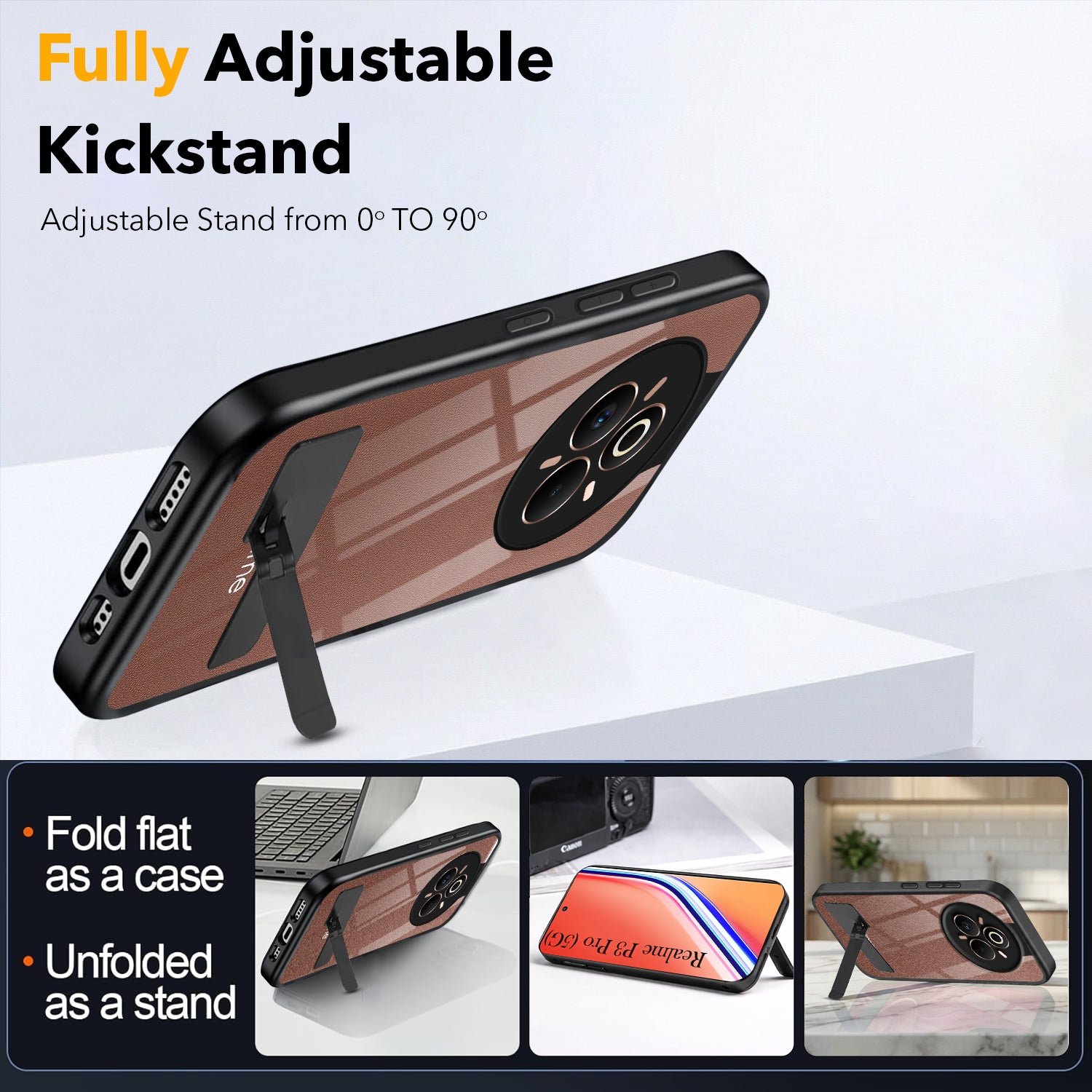 For Realme P3 Pro Back Cover Case (Built-in Stand | Lifetime Anti Yellow | Kickstand Shockproof | Camera Protection | MagSafe Compatible)
