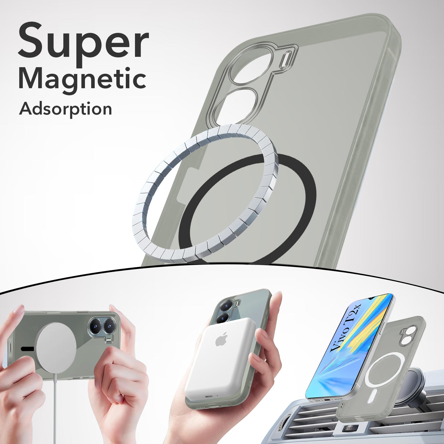 For Vivo T2x Back Cover Case Lifetime Anti-Yellow MagSafe Compatible Clear(Sleek Hard Crystal | Shockproof and Camera Protection)
