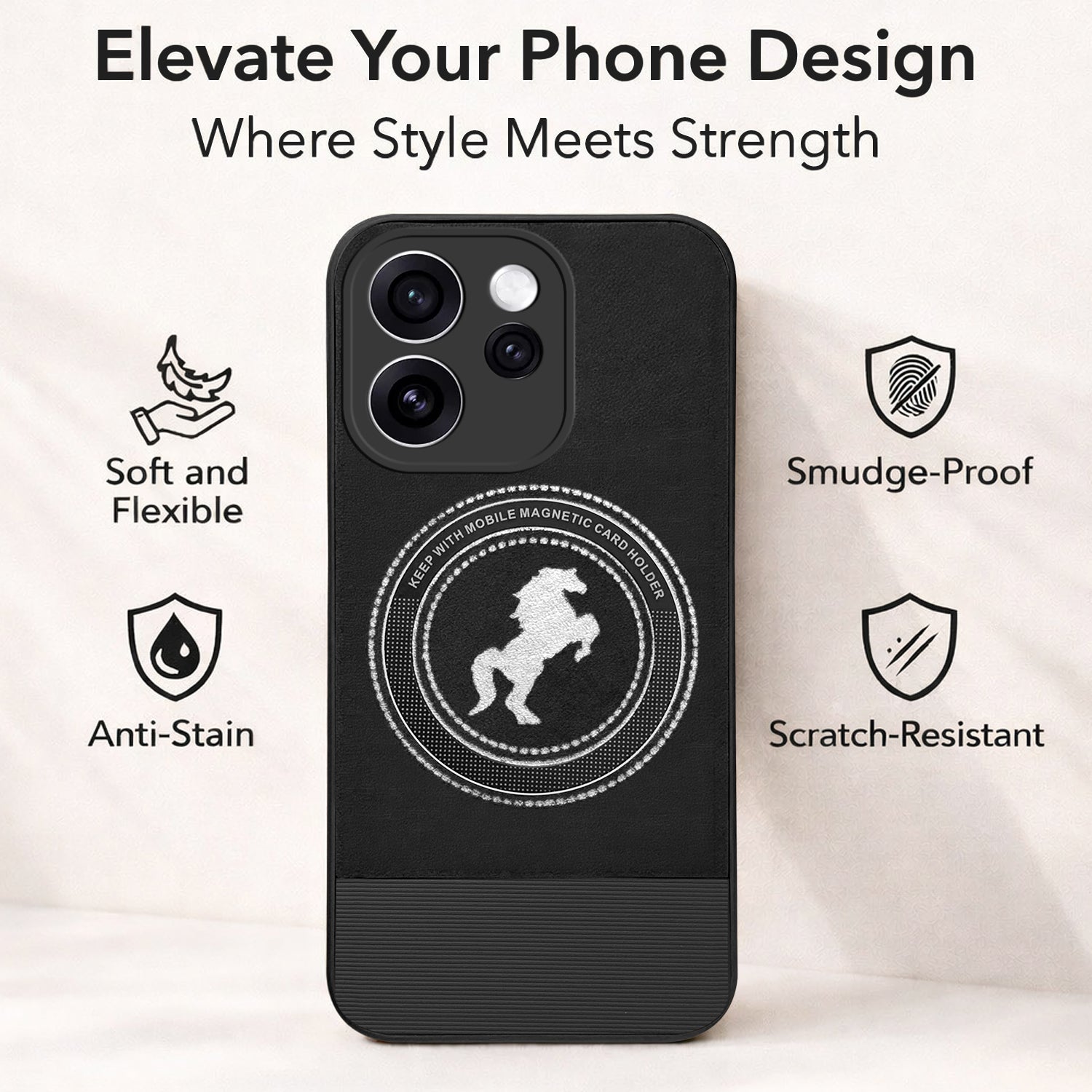 For Oppo Reno15 Pro Mini 5G | Oppo Reno 15 Pro Mini 5G Back Cover Case PU Leather Finish (Professional Minimalist Texture | MagSafe Compatile | Camera Protection | Sleek Sober Formal)