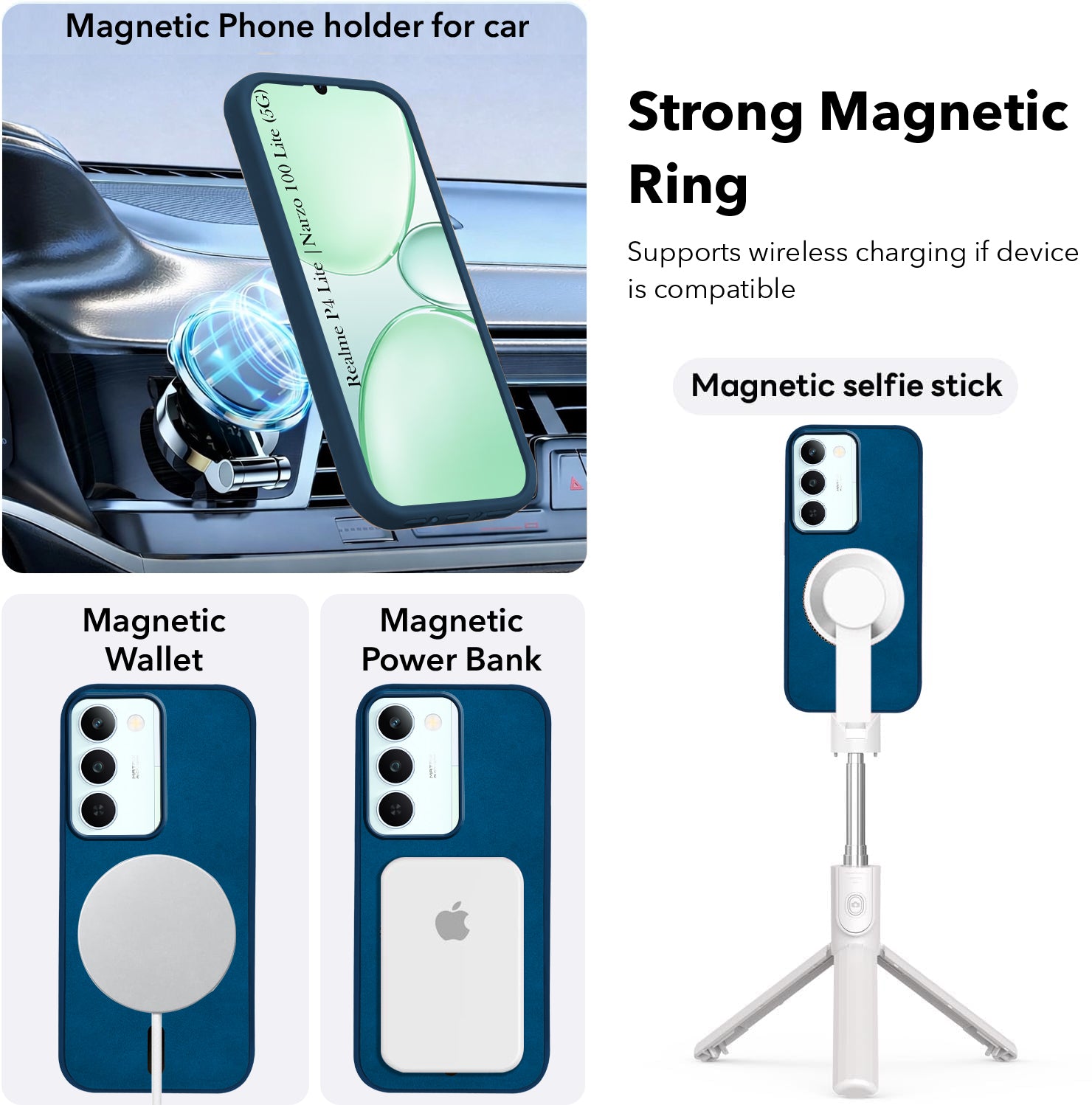 For Realme P4 Lite 5G | Narzo 100 Lite 5G Back Cover Case Leather Finish (MagSafe Compatible Wireless Charging | Soft Touch | Camera Bump Protection)