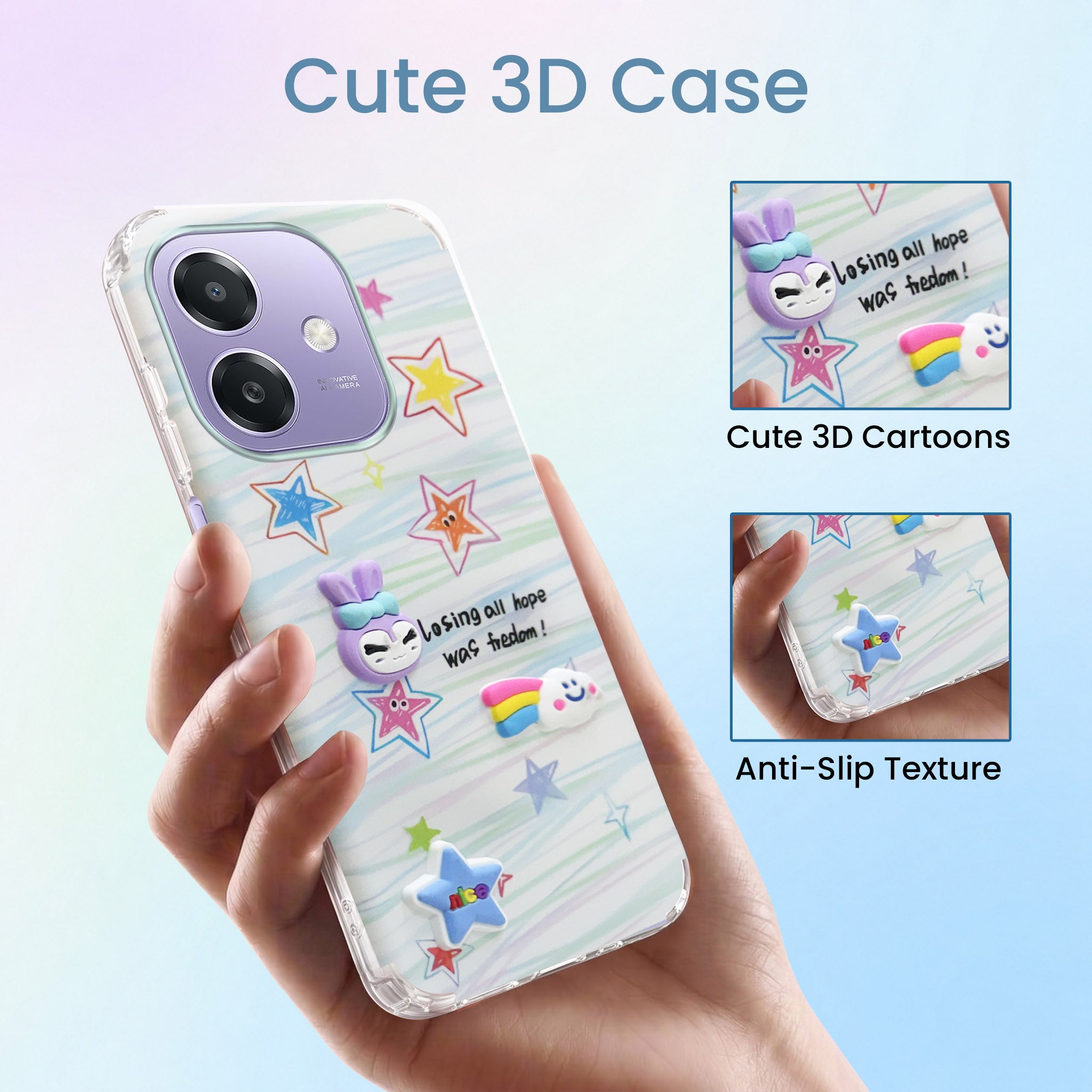 For Oppo A3X (4G/5G) | Oppo A3 5G Back Cover Case (3D Cute Cartoons | Hard Back Side Soft | Matte Premium Finish | HD Printing)