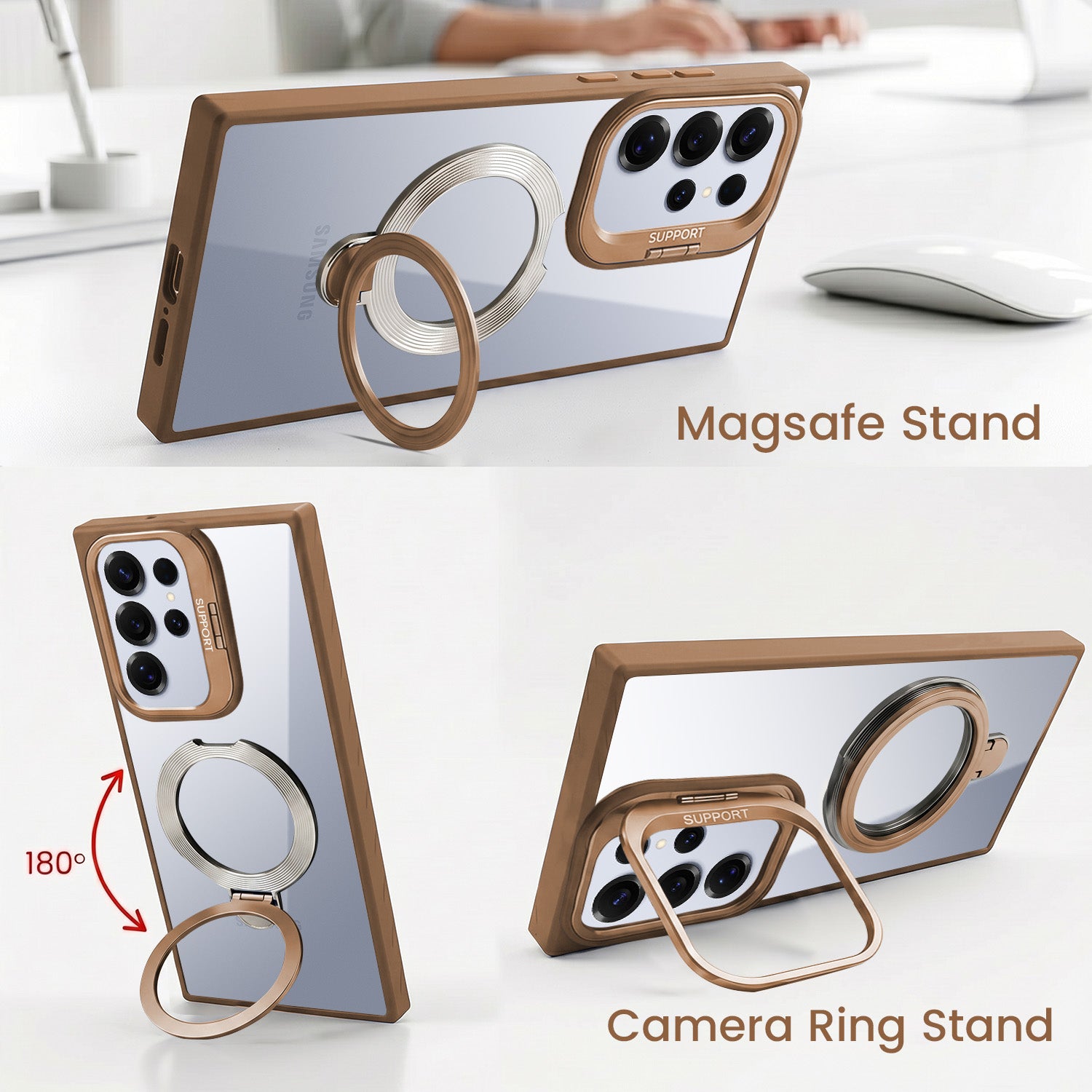For Samsung Galaxy S25 Ultra Back Cover Case Crystal (Lifetime Anti Yellow | Magnetic Ring Stand | Camera Lens Protection | MagSafe Compatible)